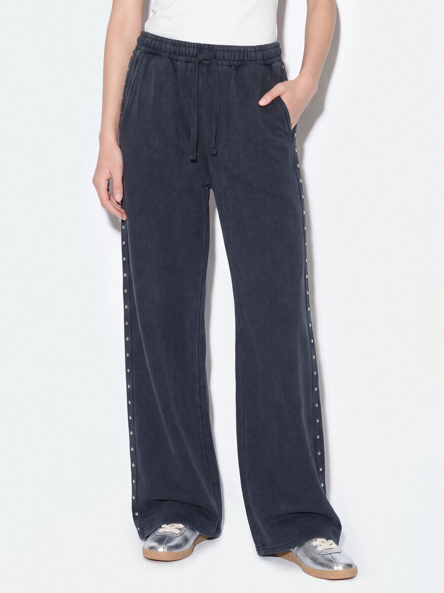 Jogger grigi wide leg in misto cotone con strass_2