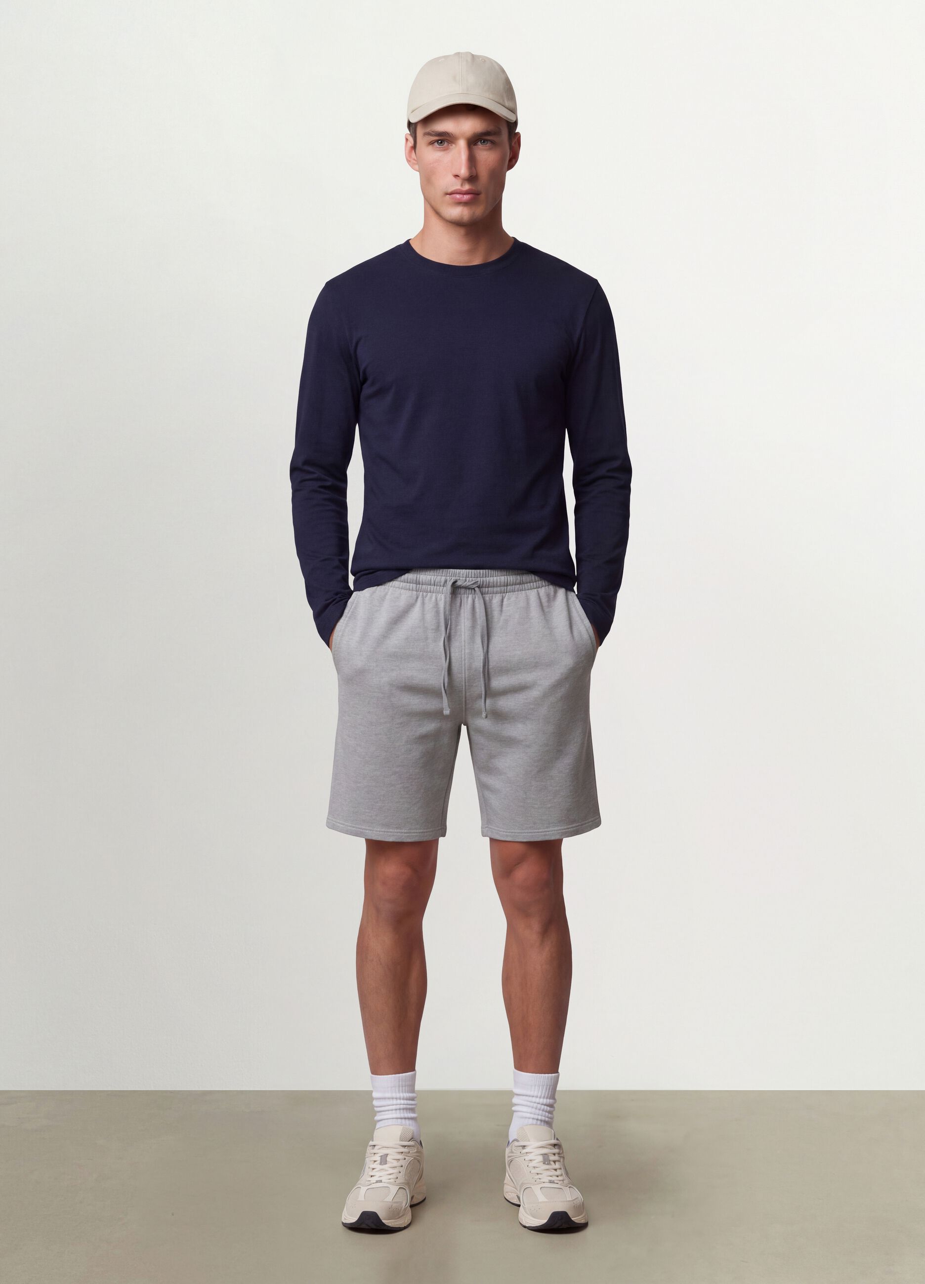 Grey cotton-blend shorts with elasticated waistband, regular fit
