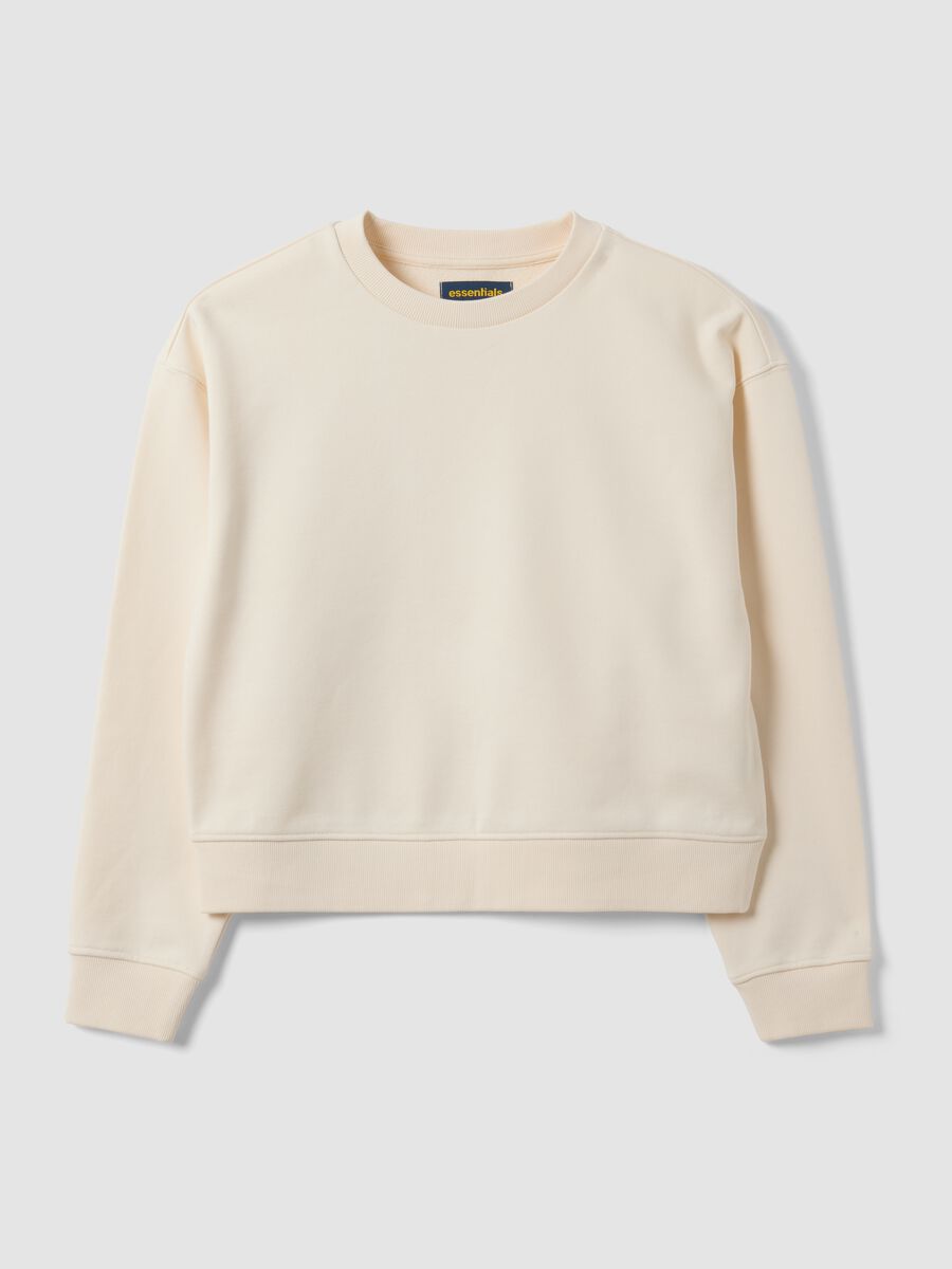 White cotton-blend crew-neck sweatshirt, regular fit_0