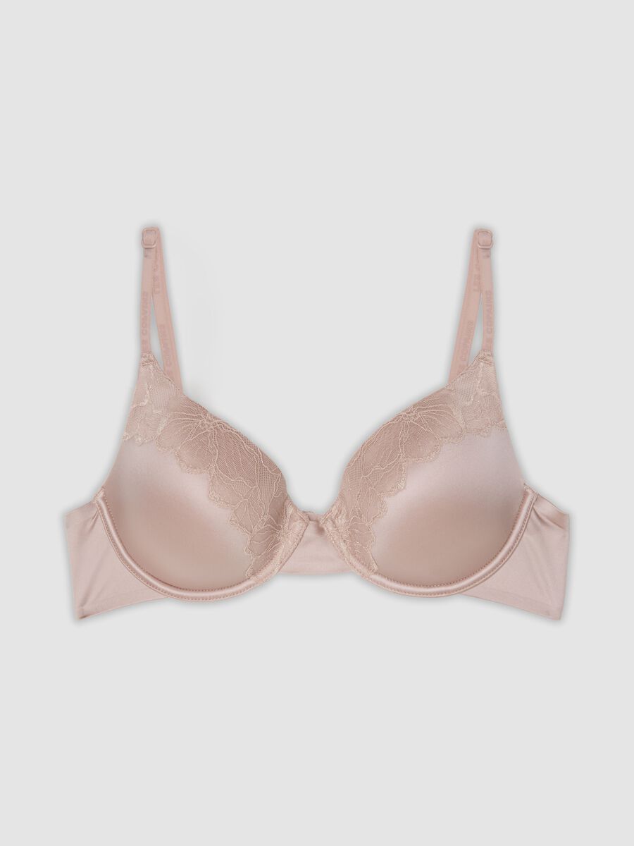 Pink stretch microfibre bra with lace_0