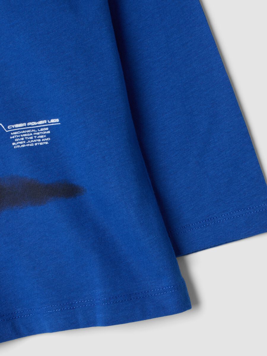 Blue organic cotton crew-neck T-shirt with dinosaur print_3