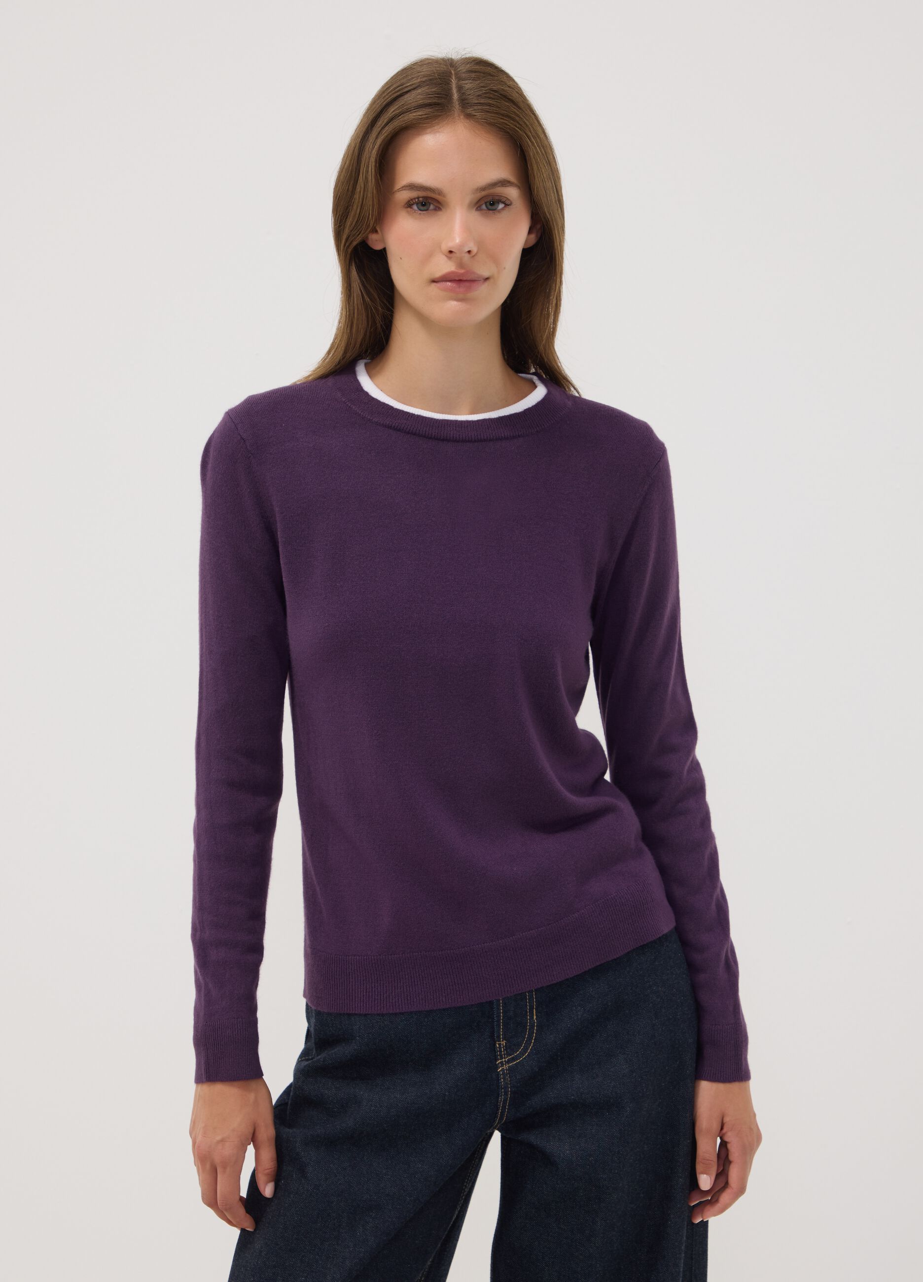 Maglia viola girocollo regular fit a maniche lunghe