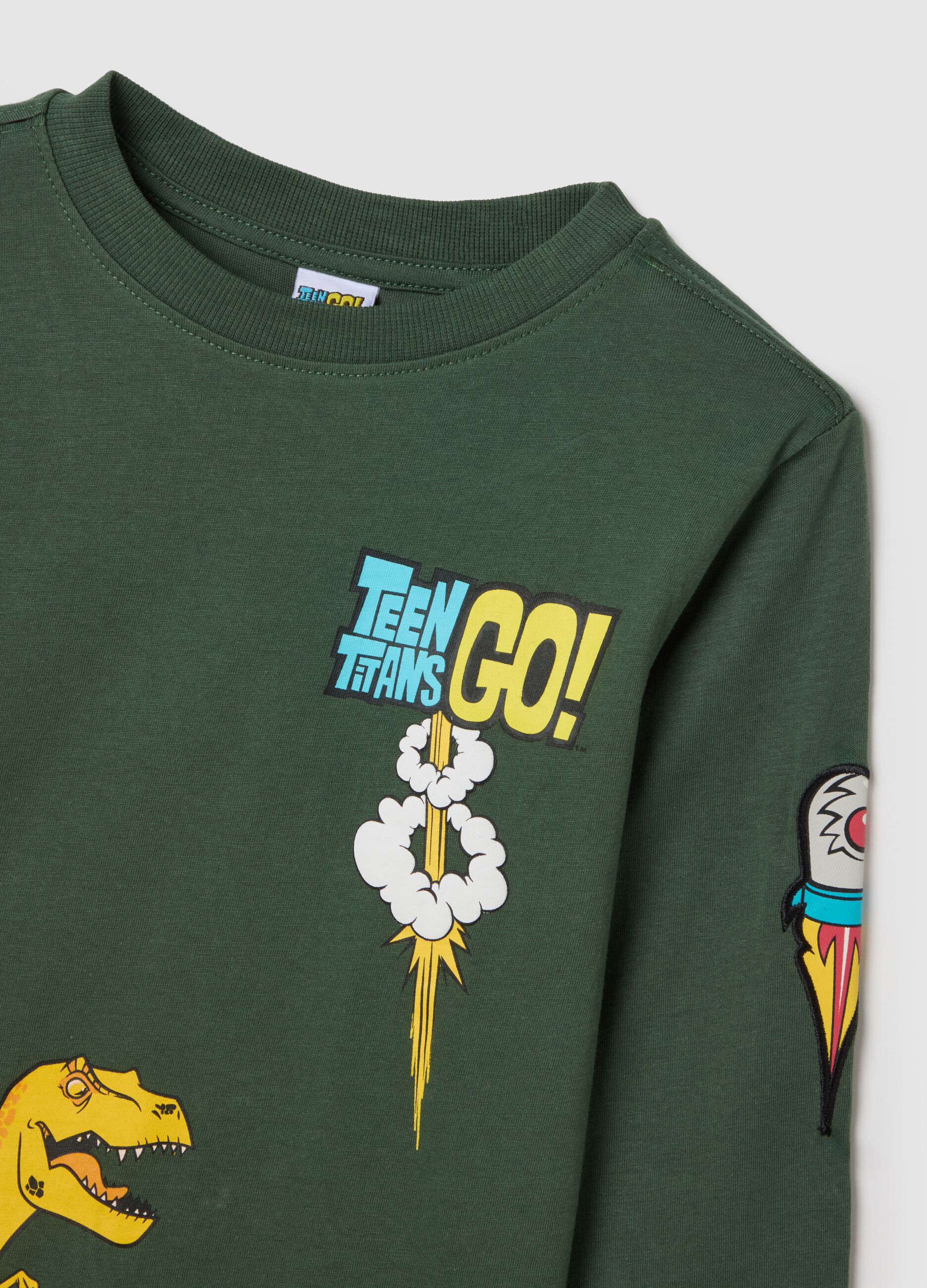 Children's pure cotton green regular fit T-shirt with print