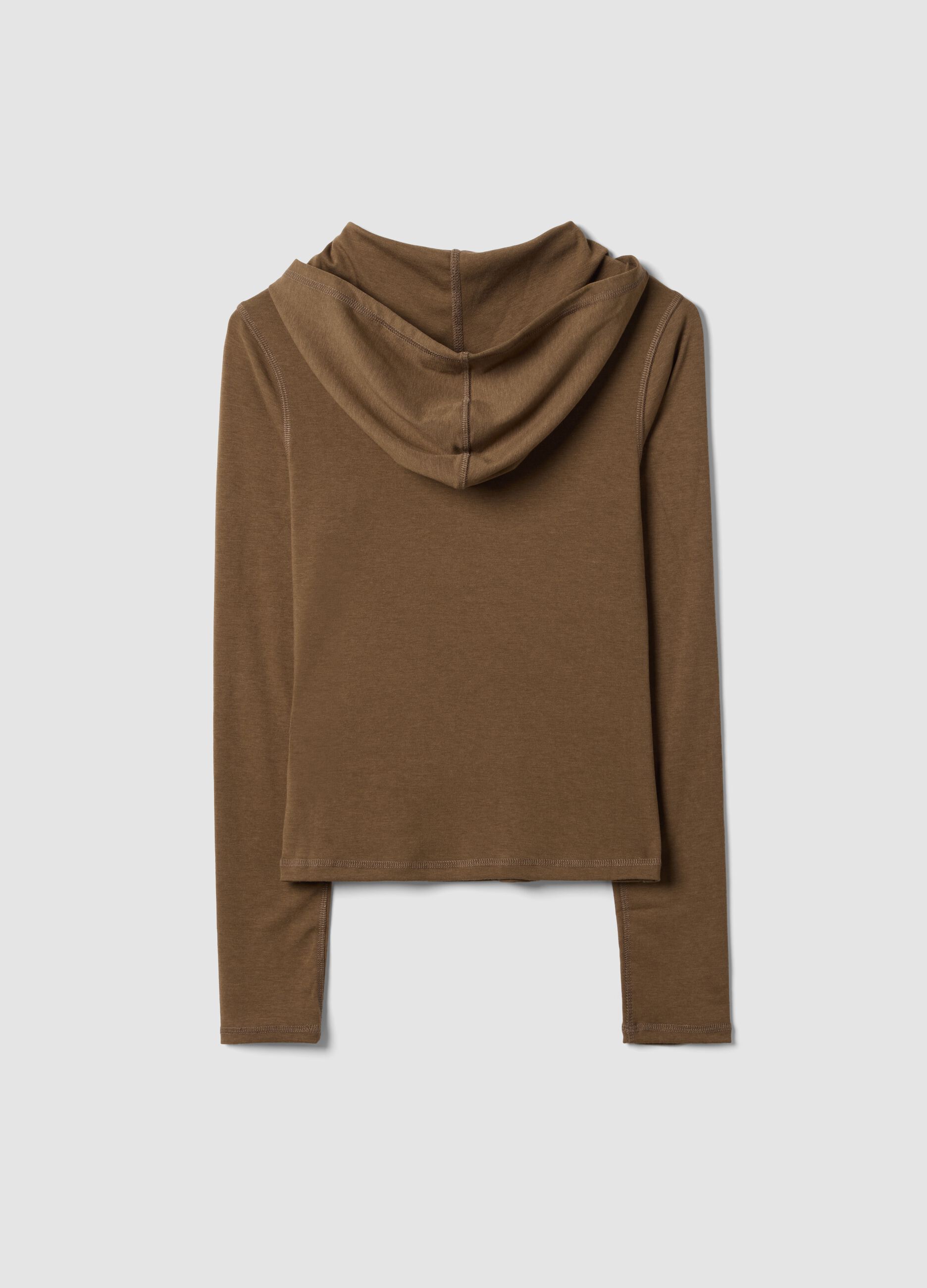 Camel stretch viscose crew-neck top