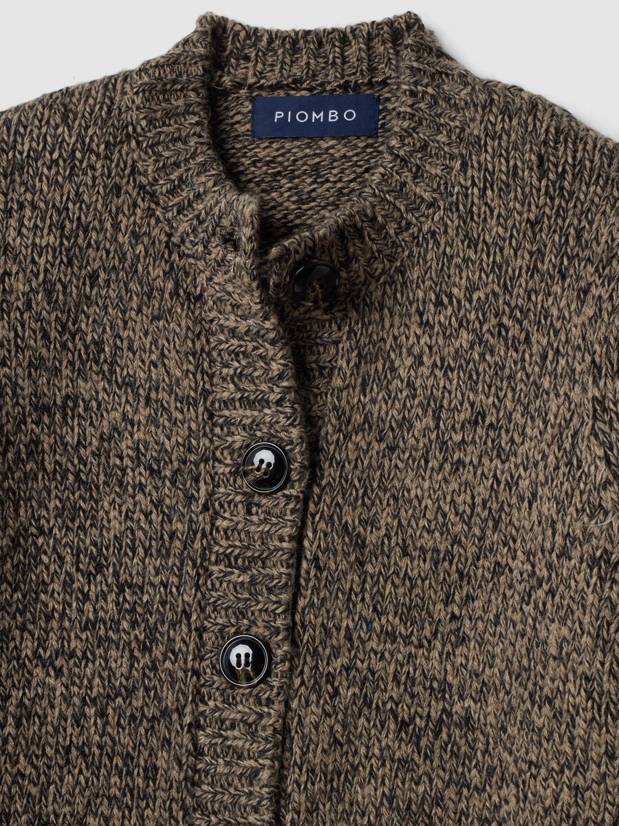 Brown wool-blend crew-neck cardigan, regular fit_1
