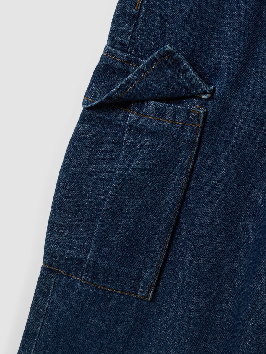 Dark blue pure cotton wide-leg cargo jeans_1