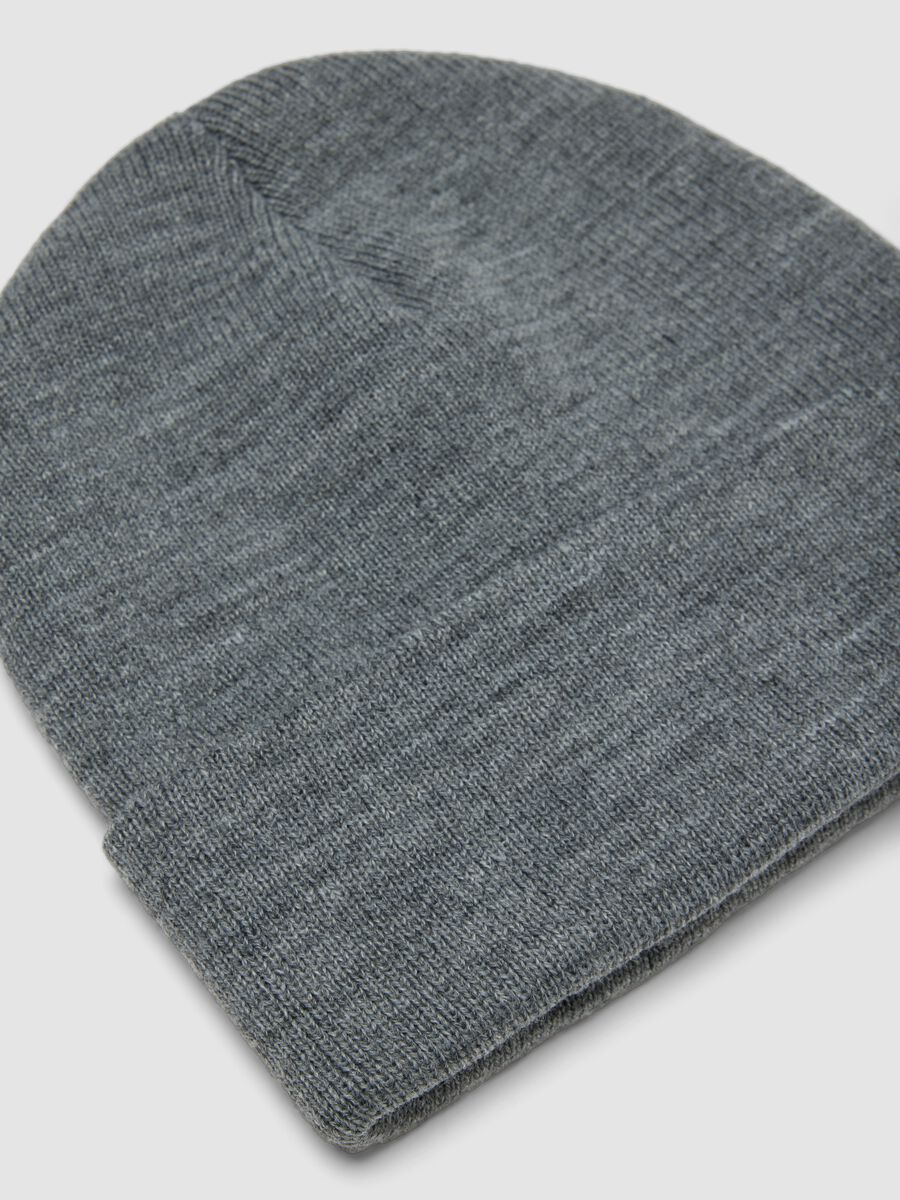 Grey jersey knit beanie with turn-up_1