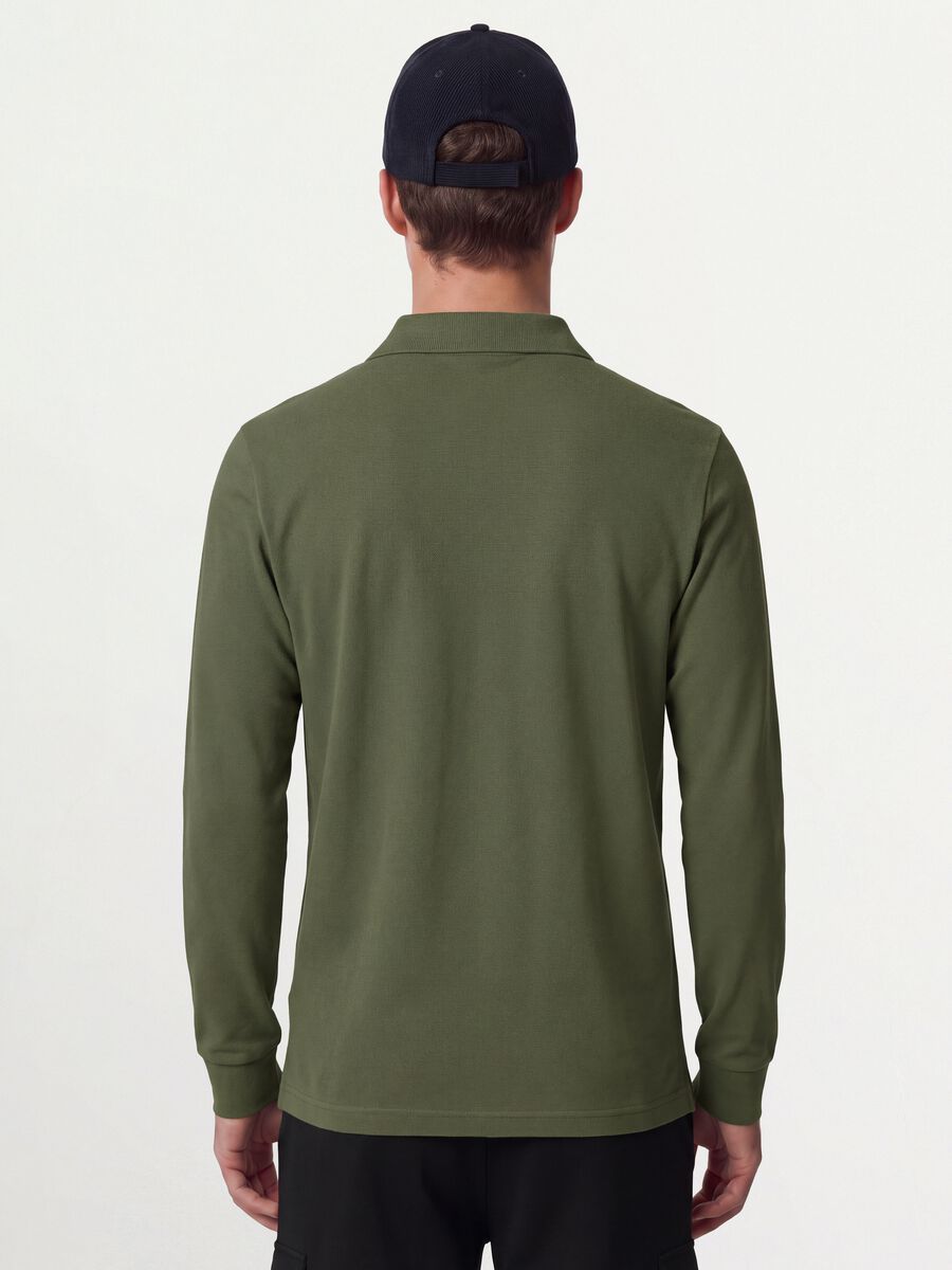 Green long-sleeve organic cotton piqu&eacute; polo, regular fit_3