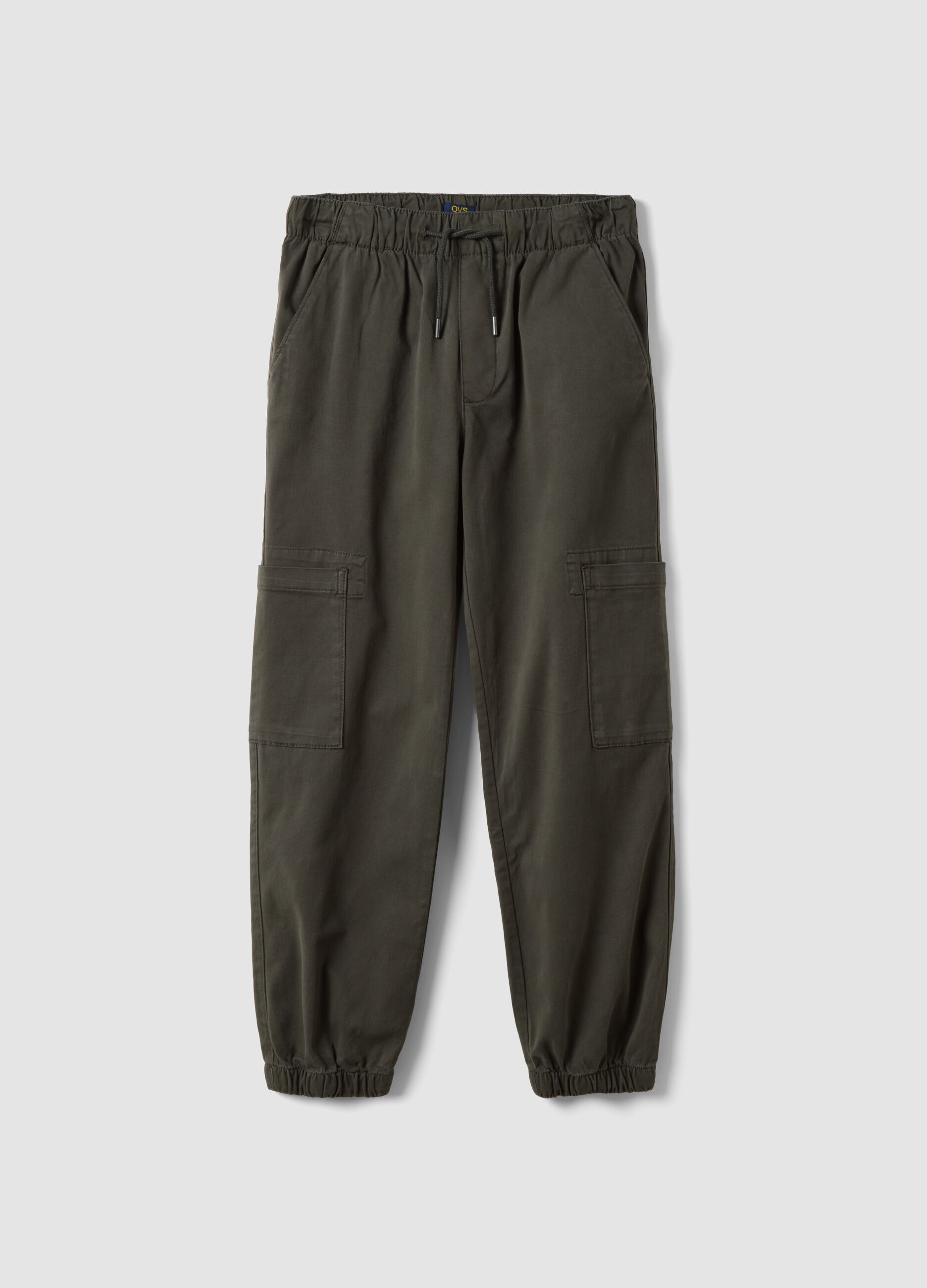 Jogger cargo verdi in cotone elasticizzato