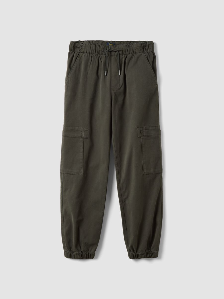 Jogger cargo verdi in cotone elasticizzato_0