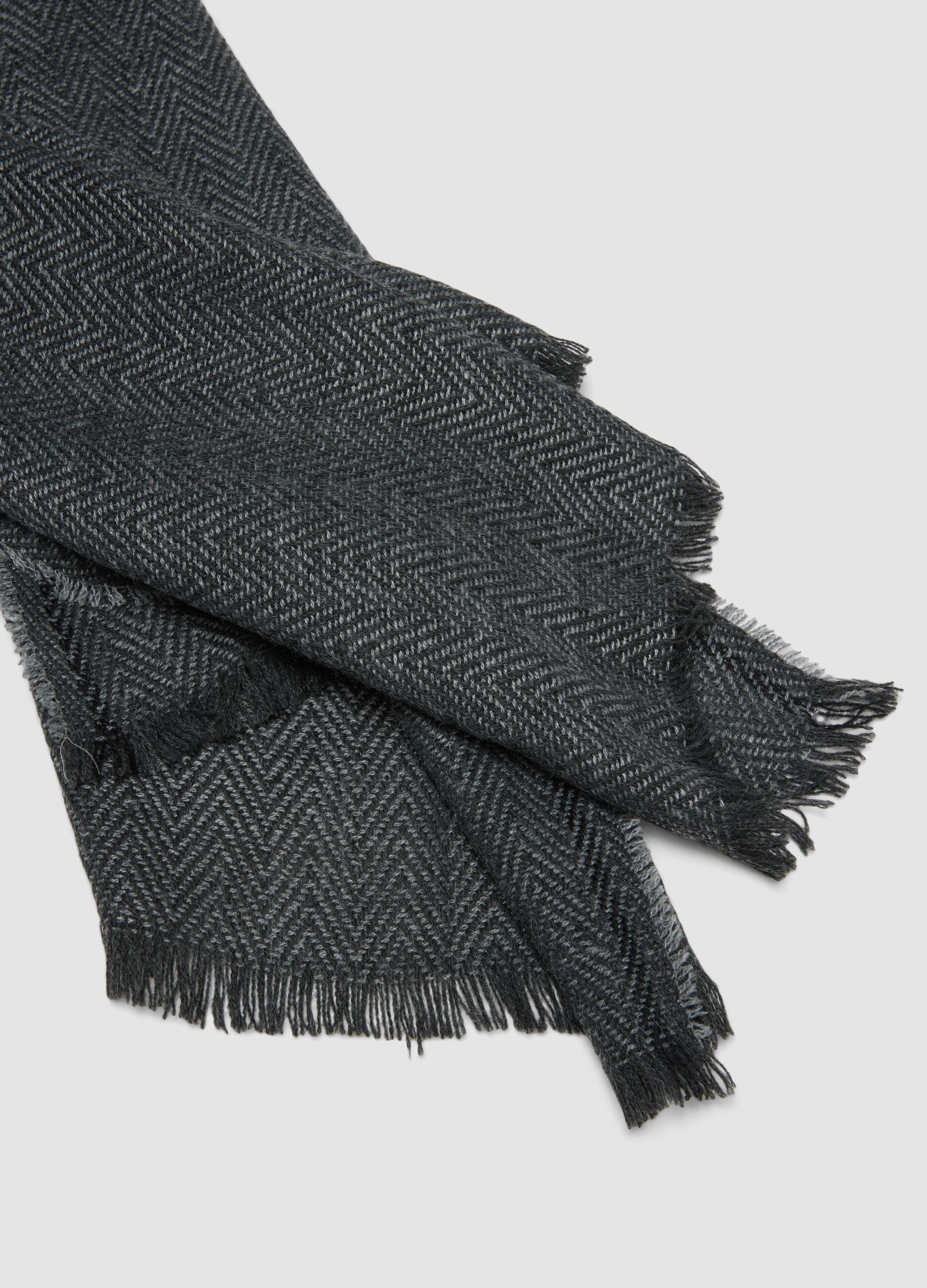 Grey herringbone scarf with fringed ends