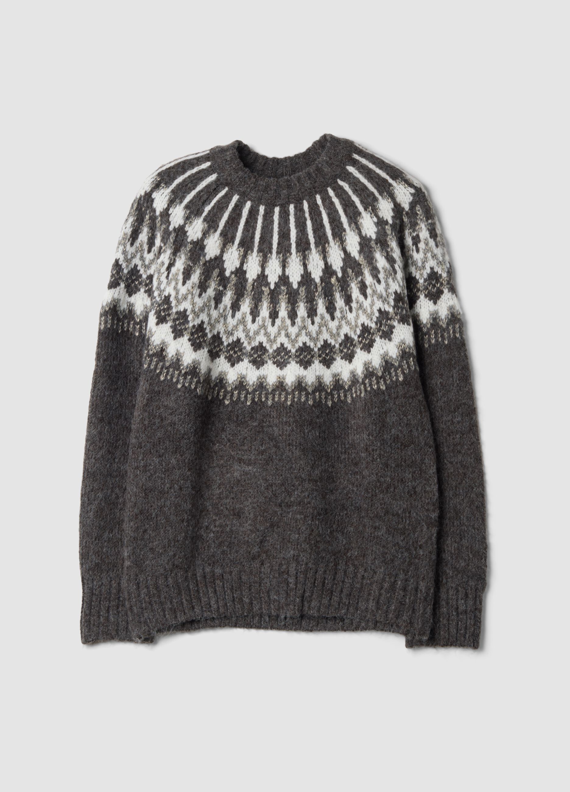 Grey Jacquard Crew-Neck Jumper, Regular Fit