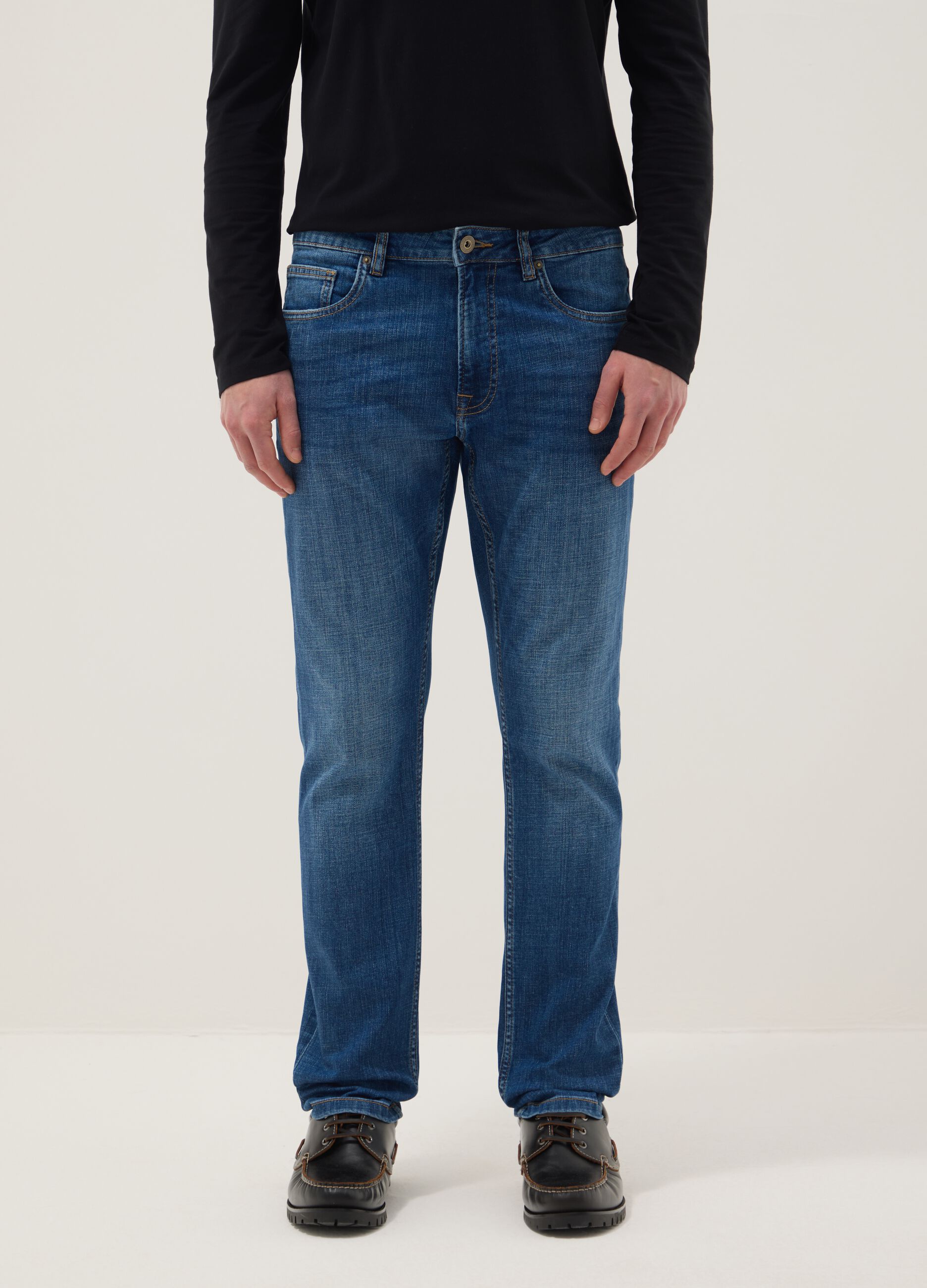Blue Stretch Denim Slim Fit Cotton Jeans