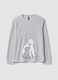 Grey marl fleece pyjama top with crew neck and bear print_0