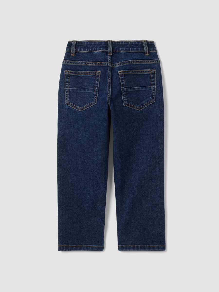 Dark blue stretch cotton straight-fit jeans for boys_1