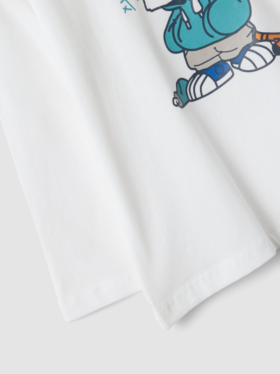 White oversized T-shirt in pure organic cotton with tiger print for boys_2