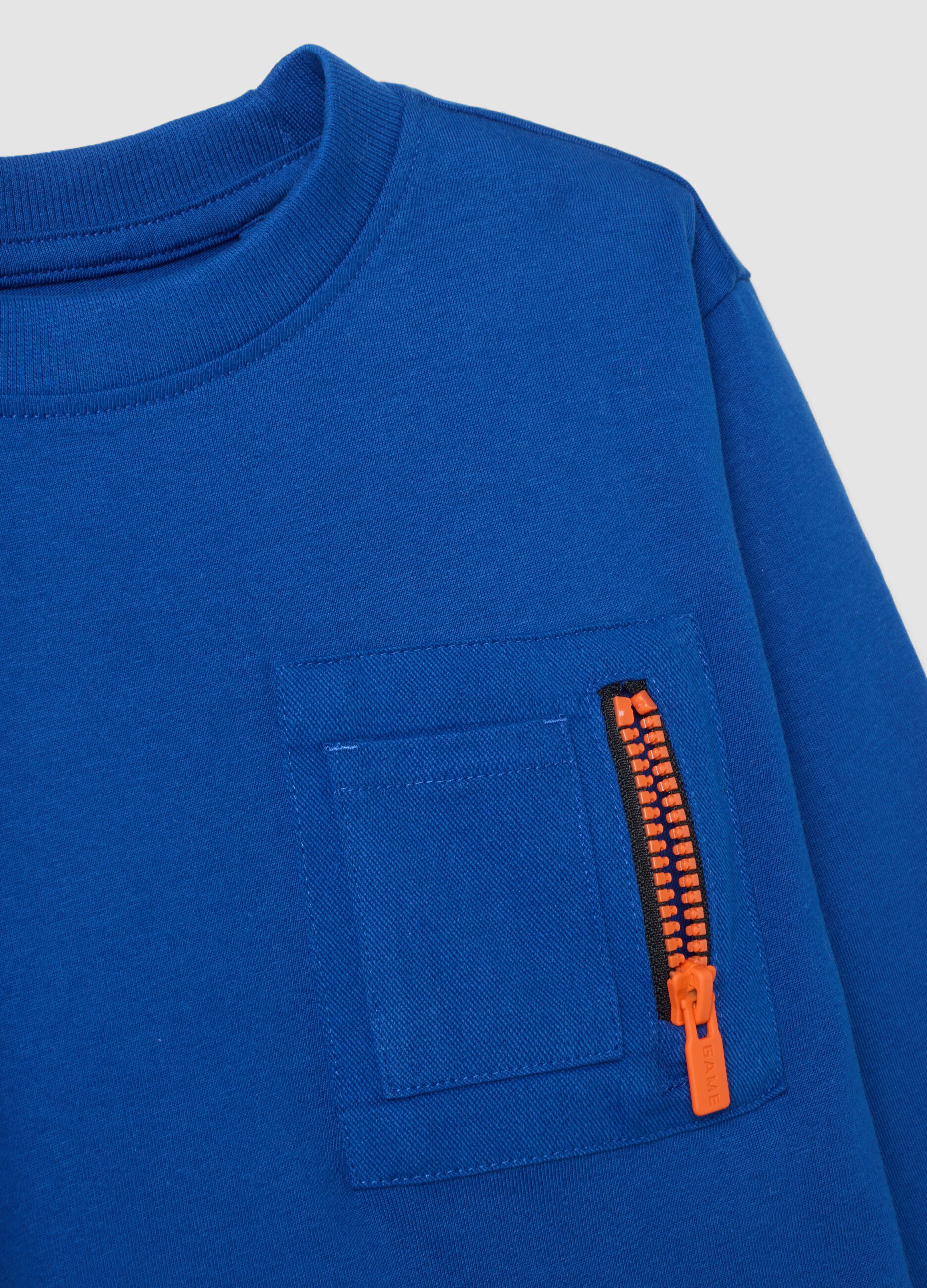 T-shirt blu in puro cotone con girocollo over fit