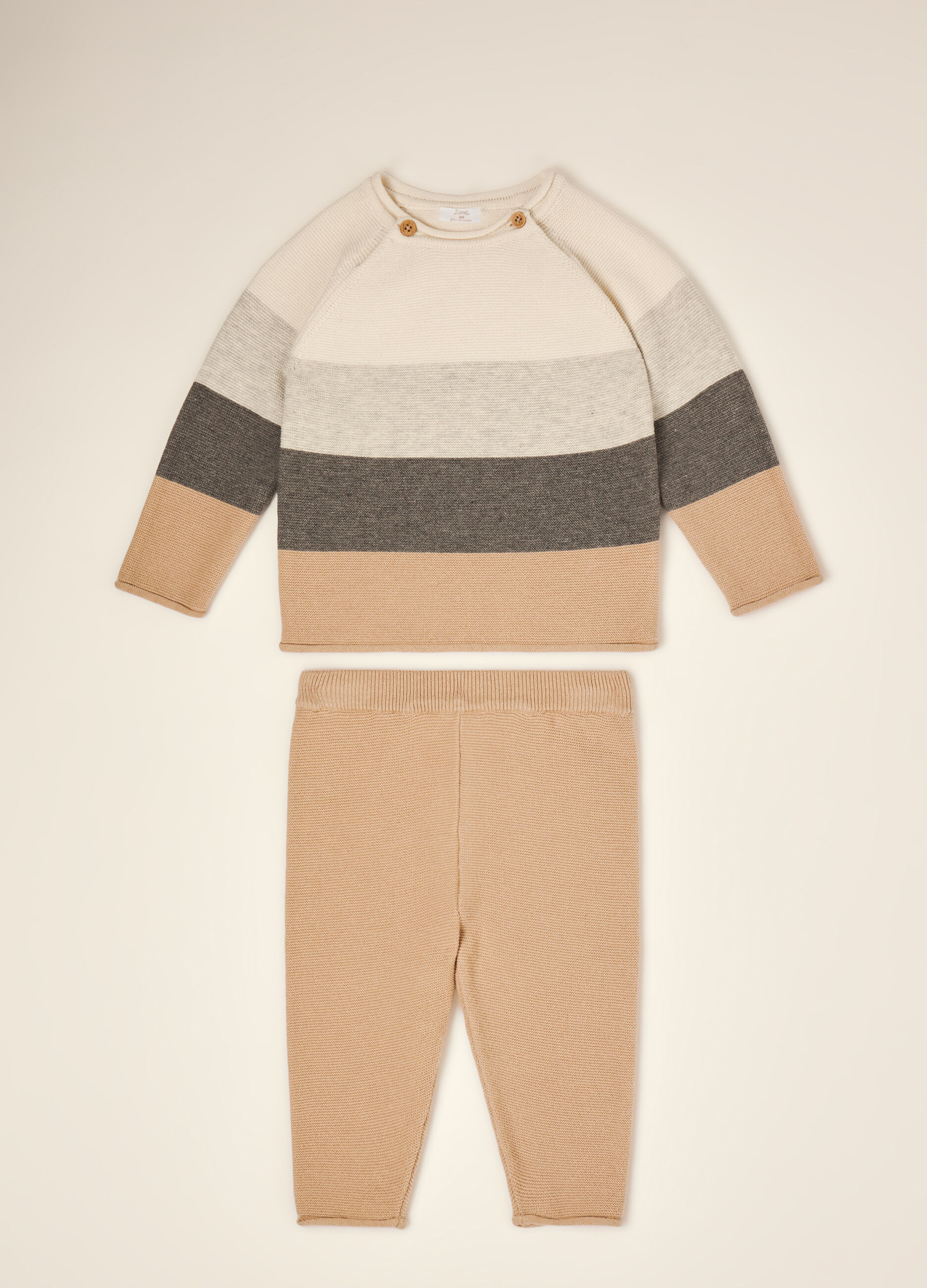 Beige pure cotton set with top and trousers