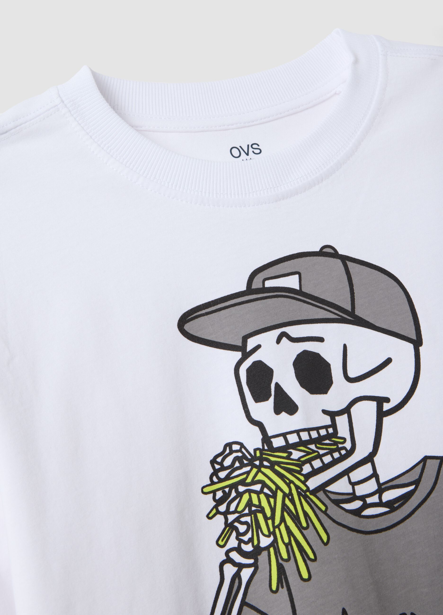 White relaxed-fit T-shirt in pure organic cotton with skeleton print