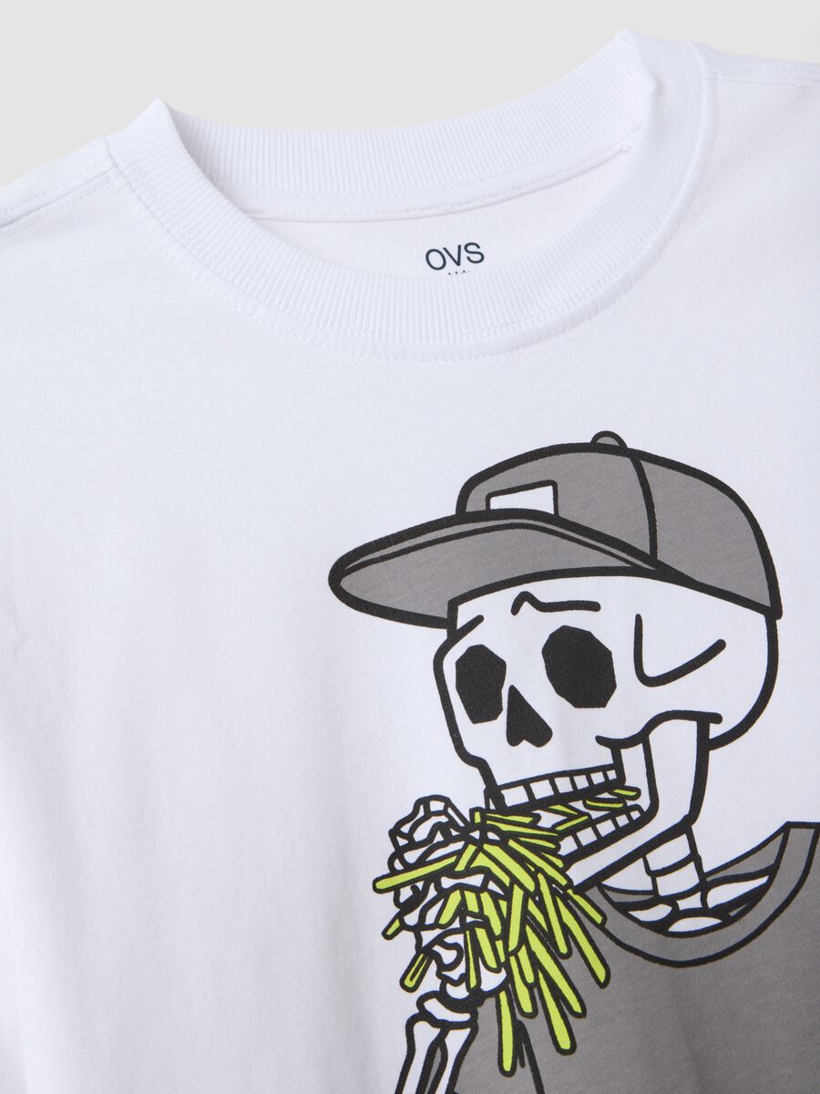 White relaxed-fit T-shirt in pure organic cotton with skeleton print_1
