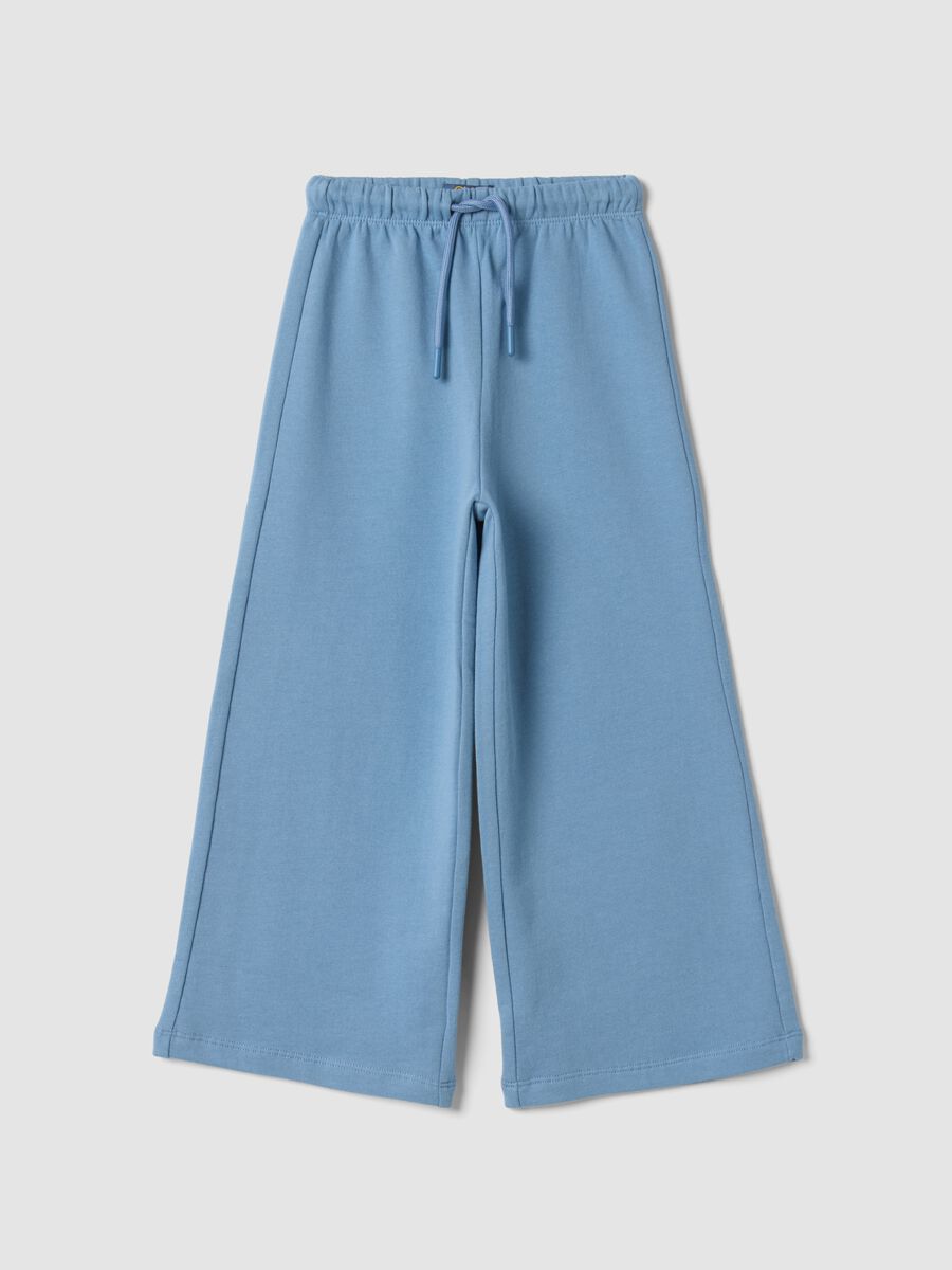 Light blue pure cotton trousers with elasticated waist, regular fit_0