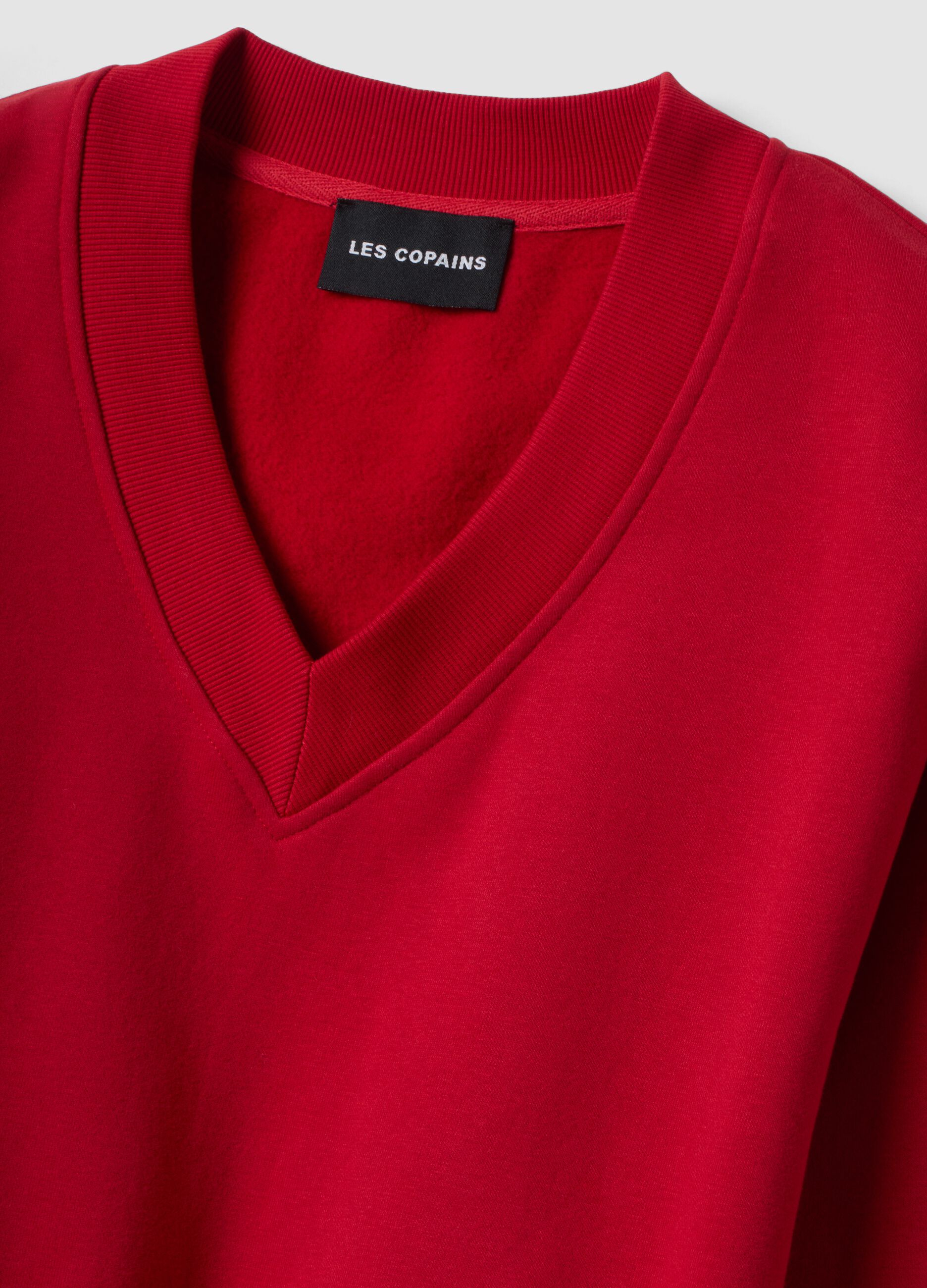 Red cotton-blend V-neck sweatshirt with oversized fit