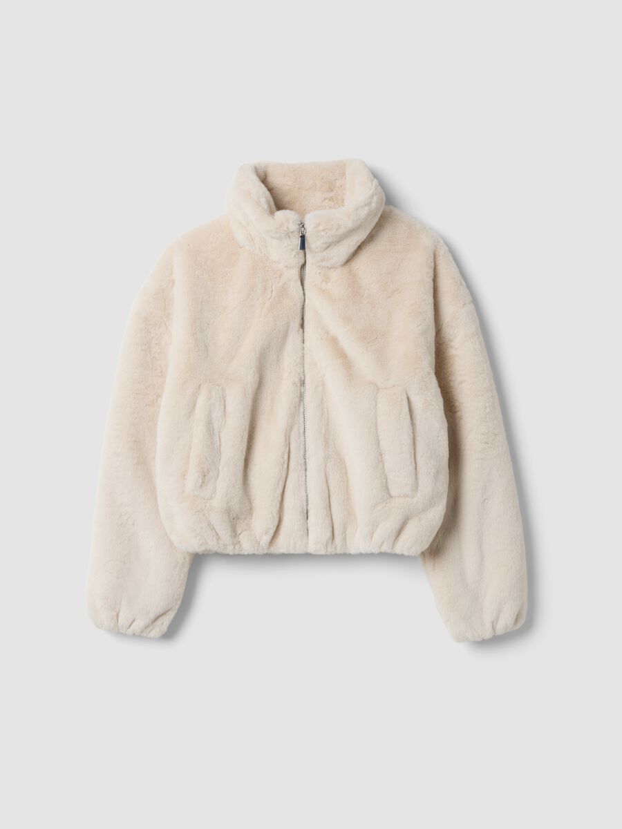 Beige padded jacket, regular fit, with zip_0