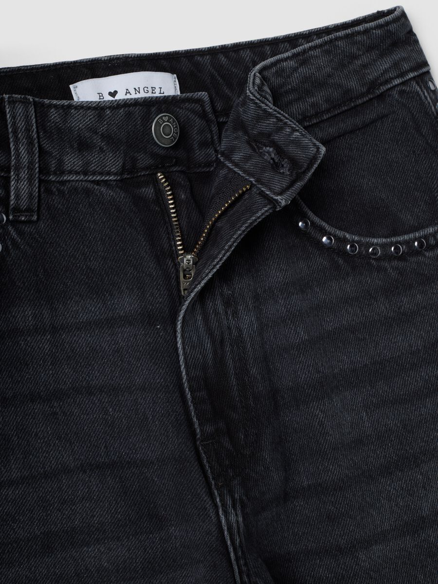 Black pure cotton wide-leg jeans with studs_5