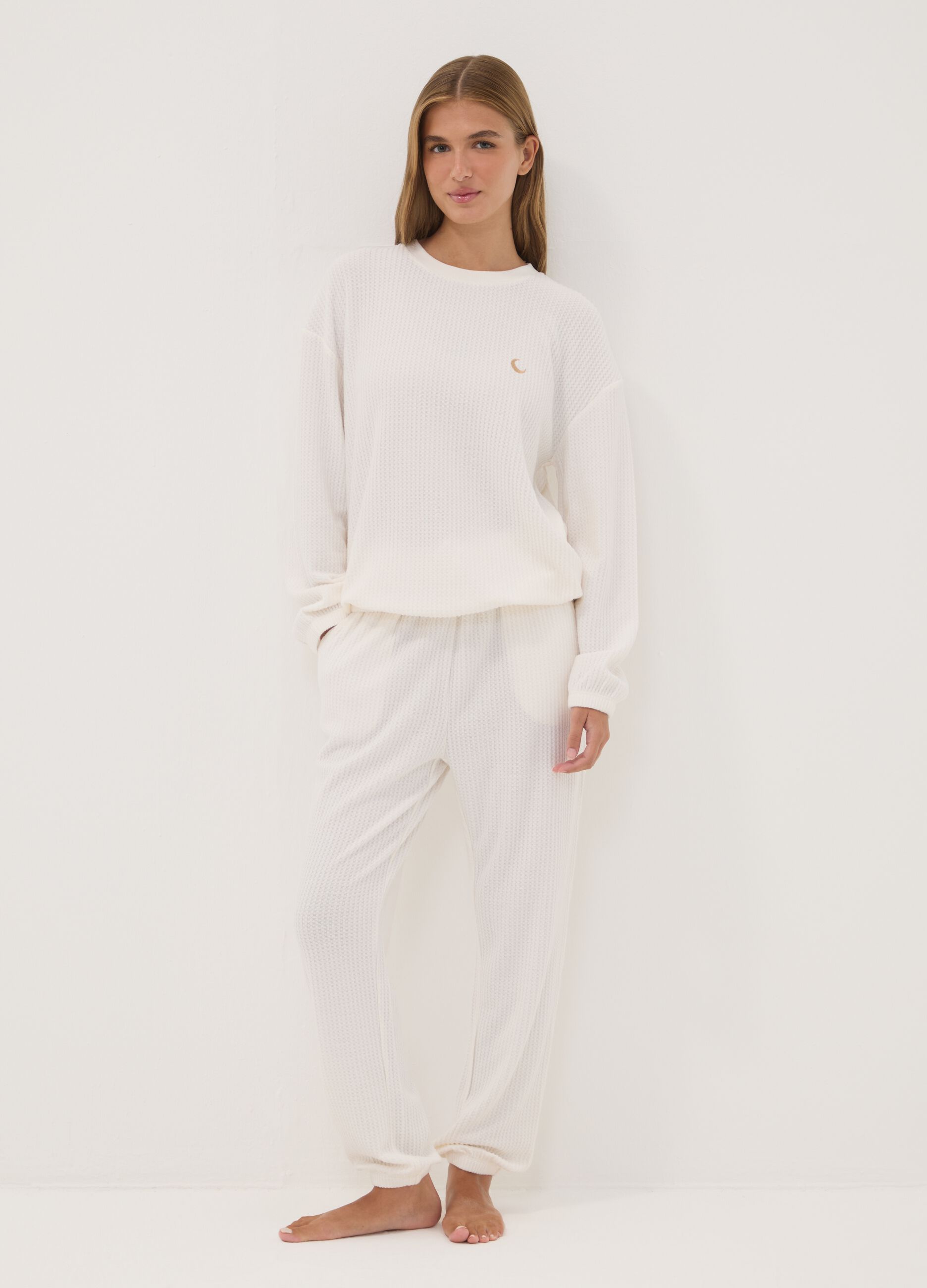 Pigiama bianco in jersey di viscosa elasticizzata regular fit