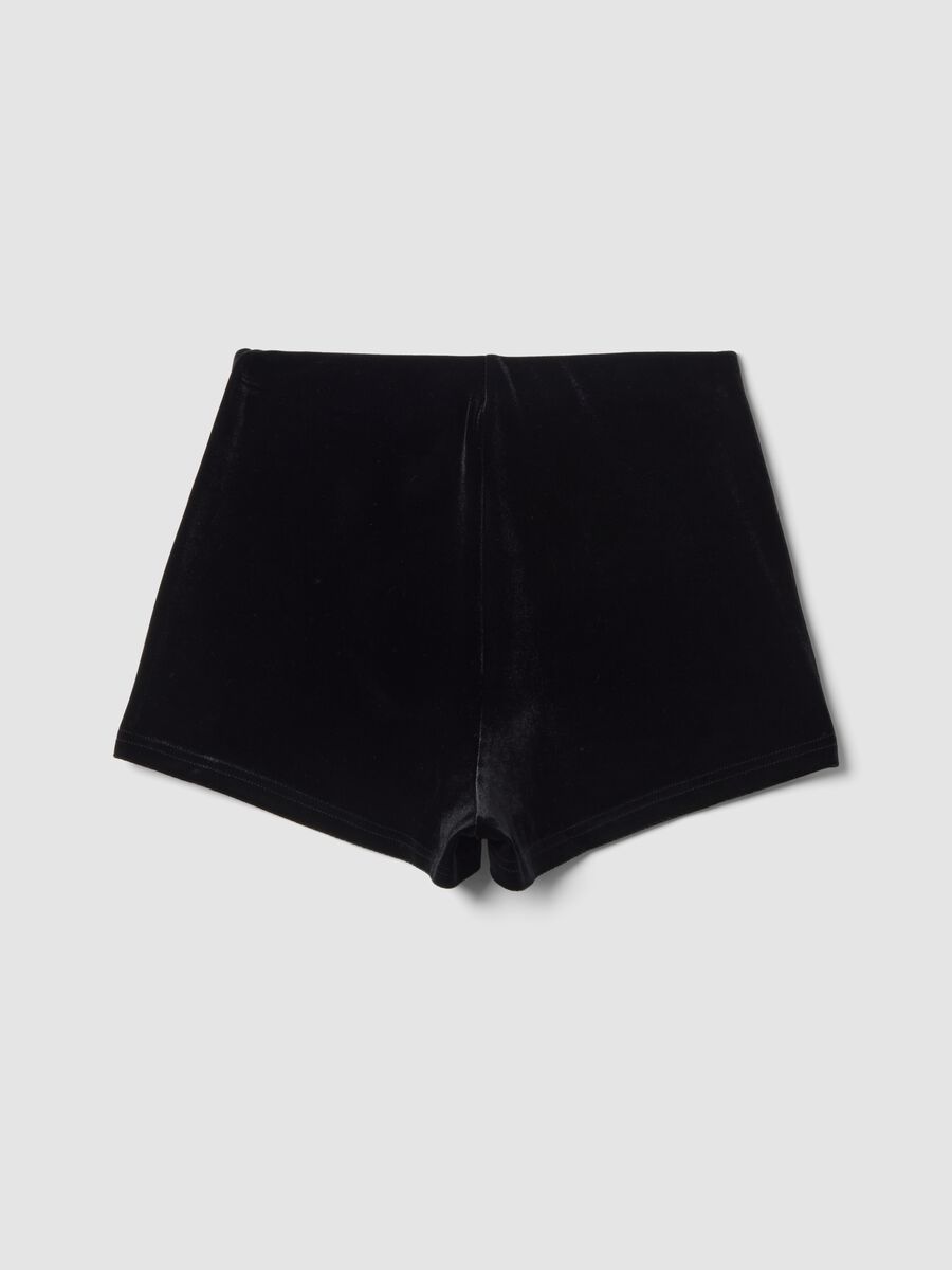 Black stretch velour slim-fit shorts with jewel embroidery_2