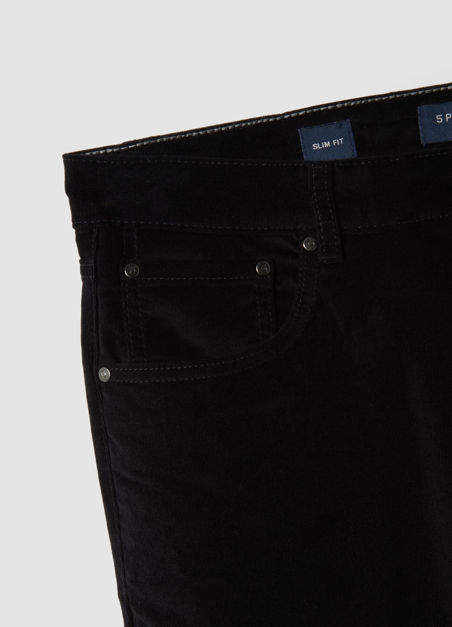 Black ribbed slim-fit stretch cotton trousers