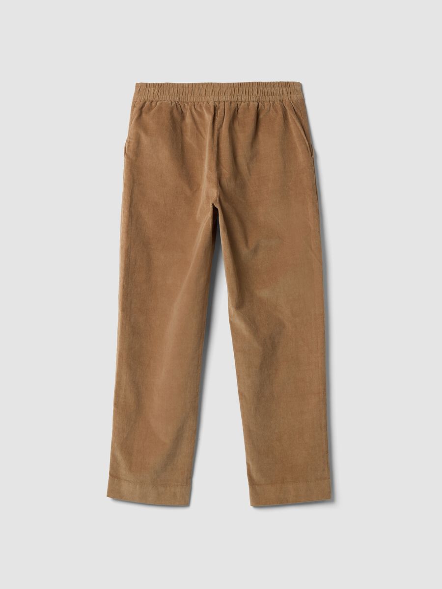 Beige ribbed stretch cotton trousers with elasticated waistband_6