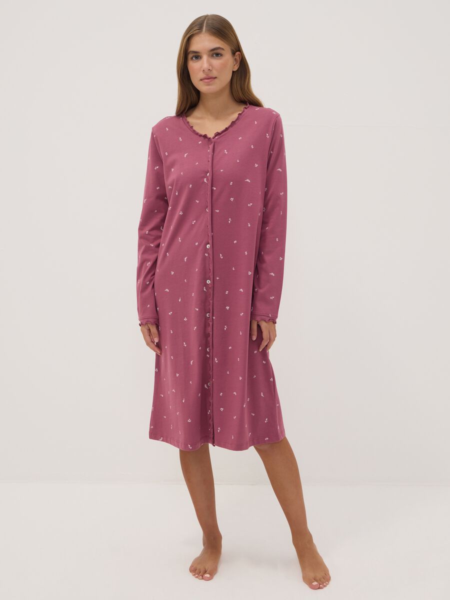 Purple organic cotton nightdress with crew neck_0