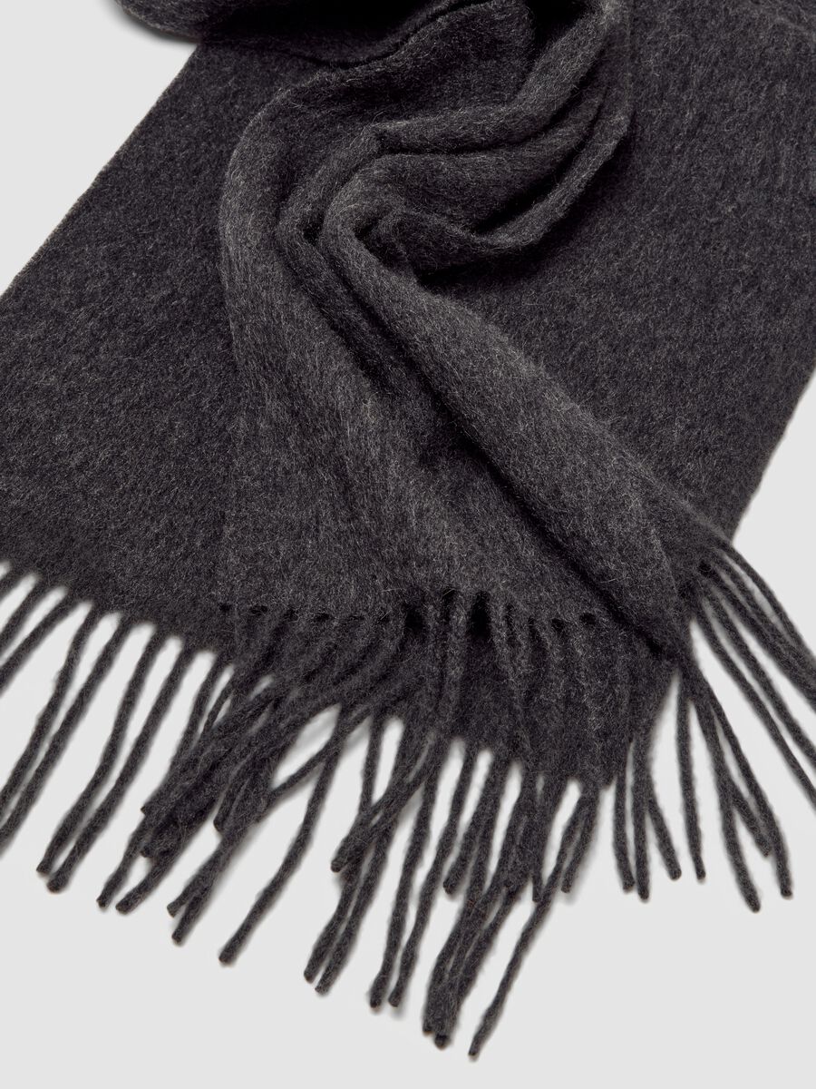 Grey melange pure cashmere scarf with fringes_2
