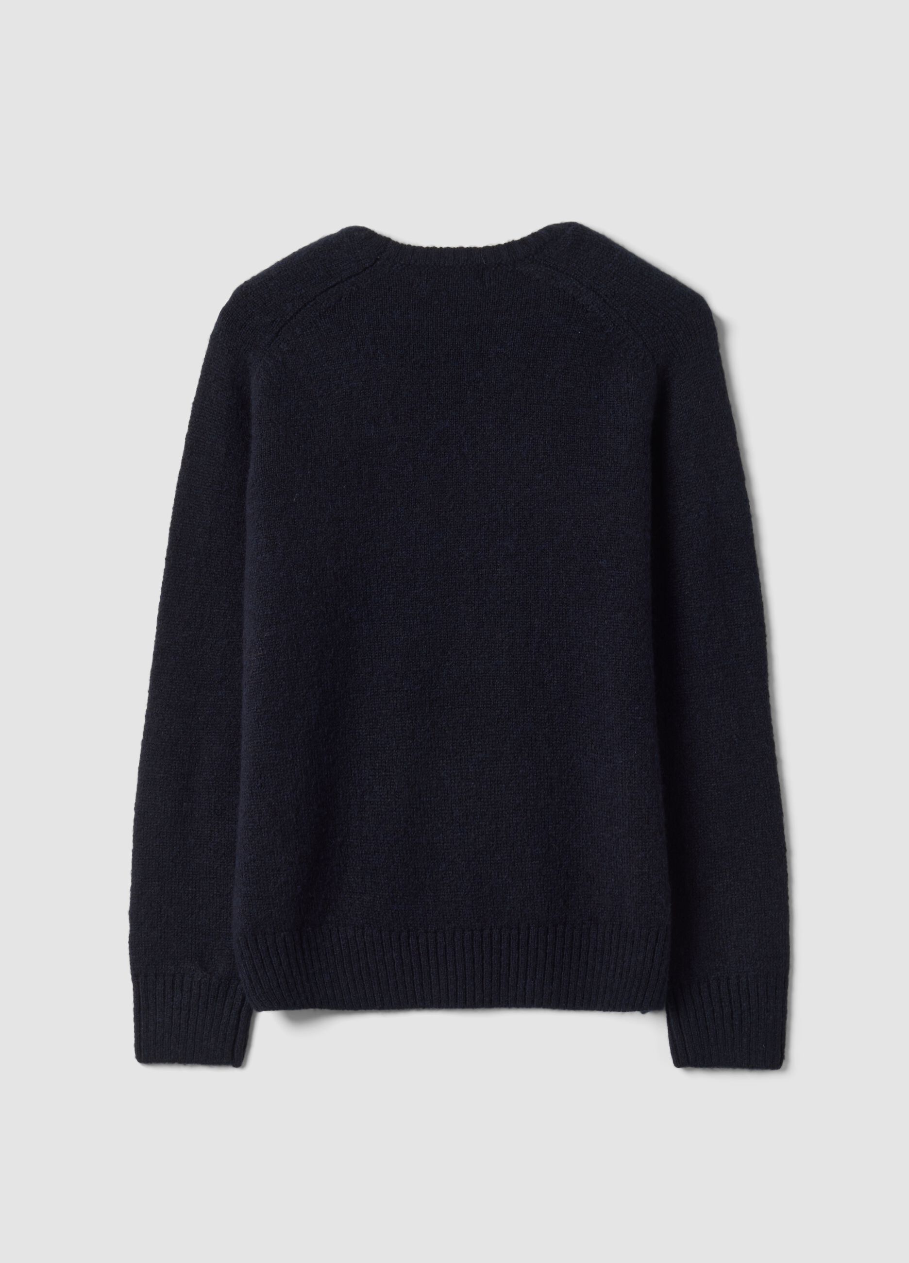 Blue stretch wool crew-neck jumper with print