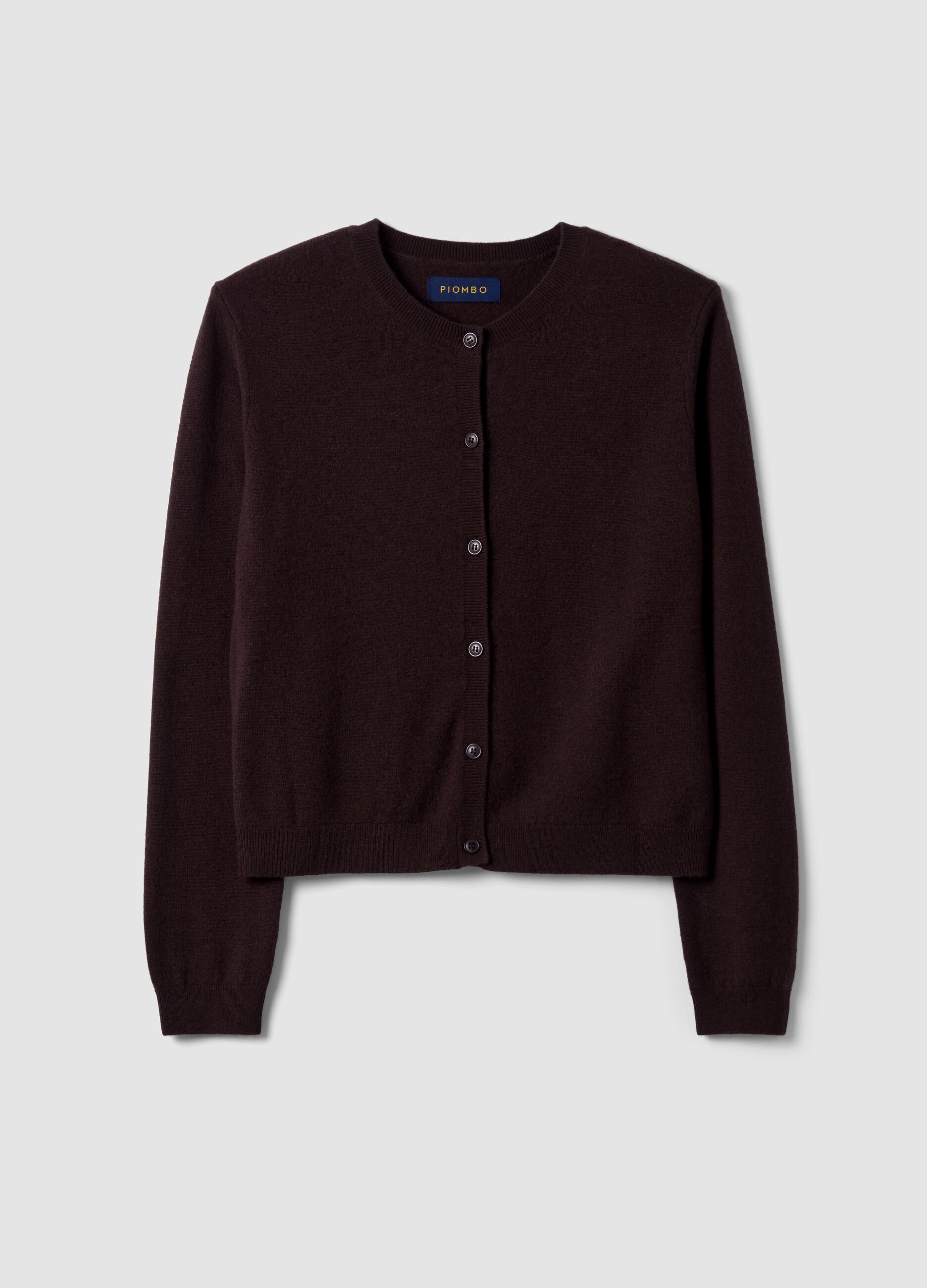 Brown pure wool crew-neck cardigan
