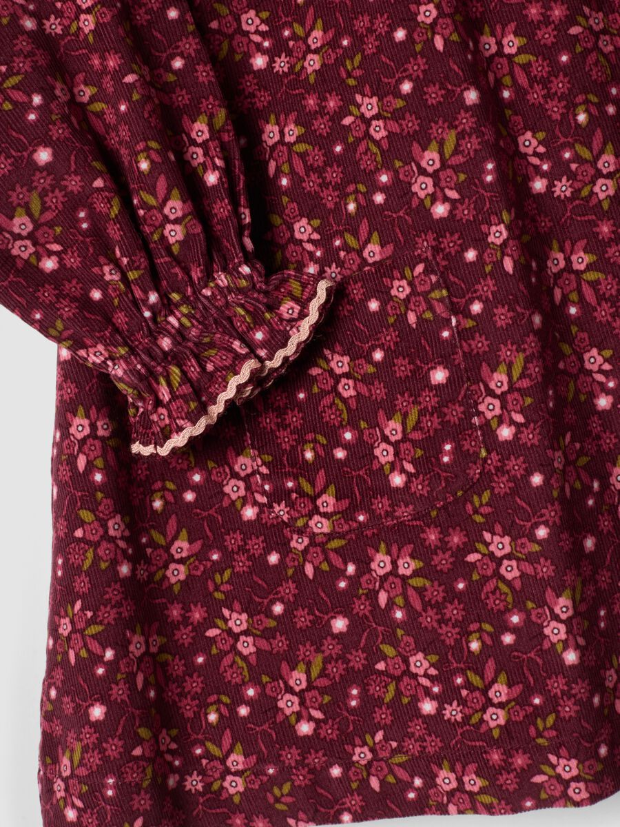 Burgundy red floral pure cotton crew-neck dress, regular fit_2