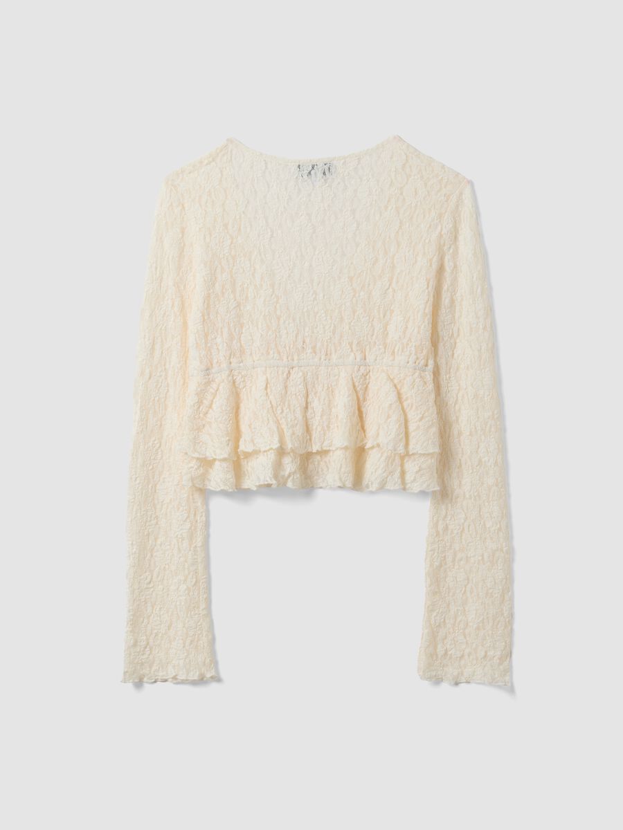 White stretch fabric top with deep V-neck and ruffle hem_2