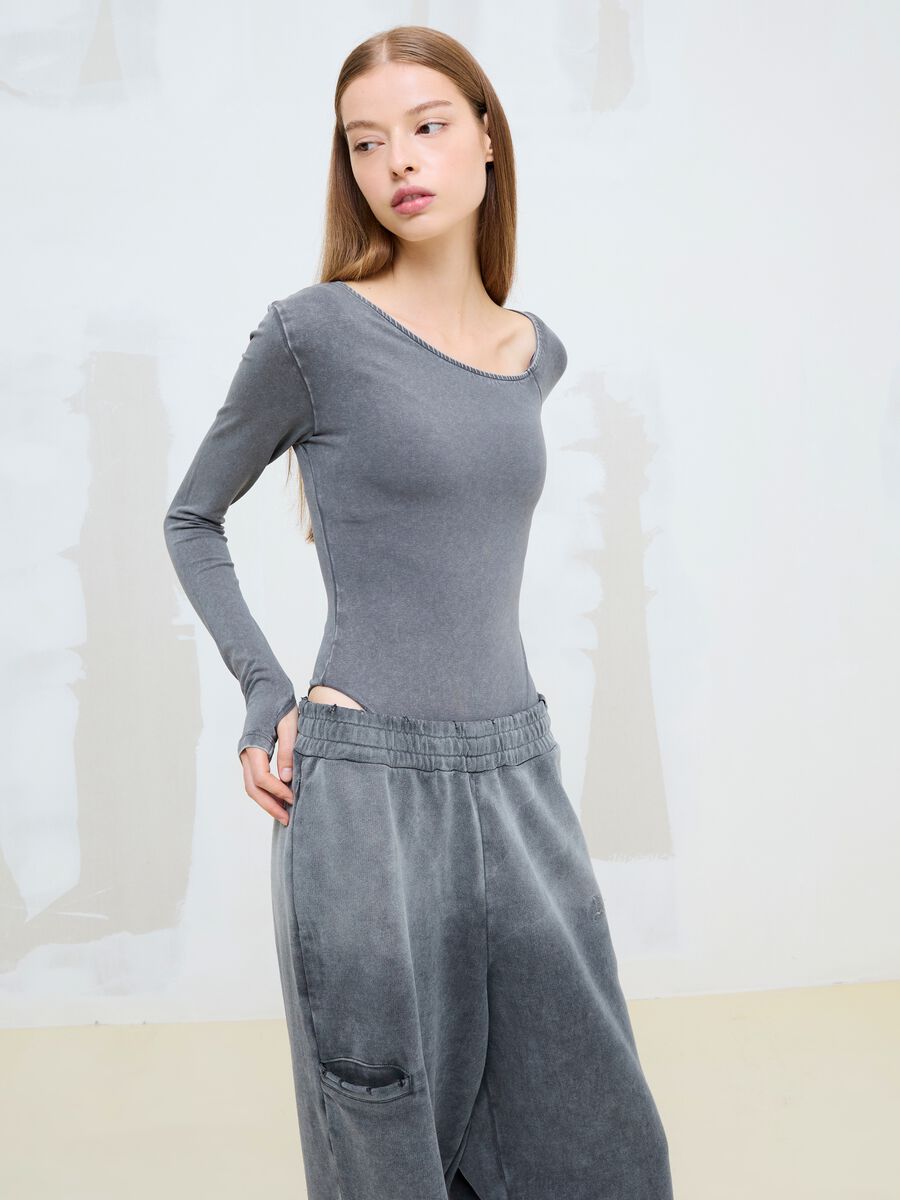 Asymmetrical Bodysuit Washed Grey_0