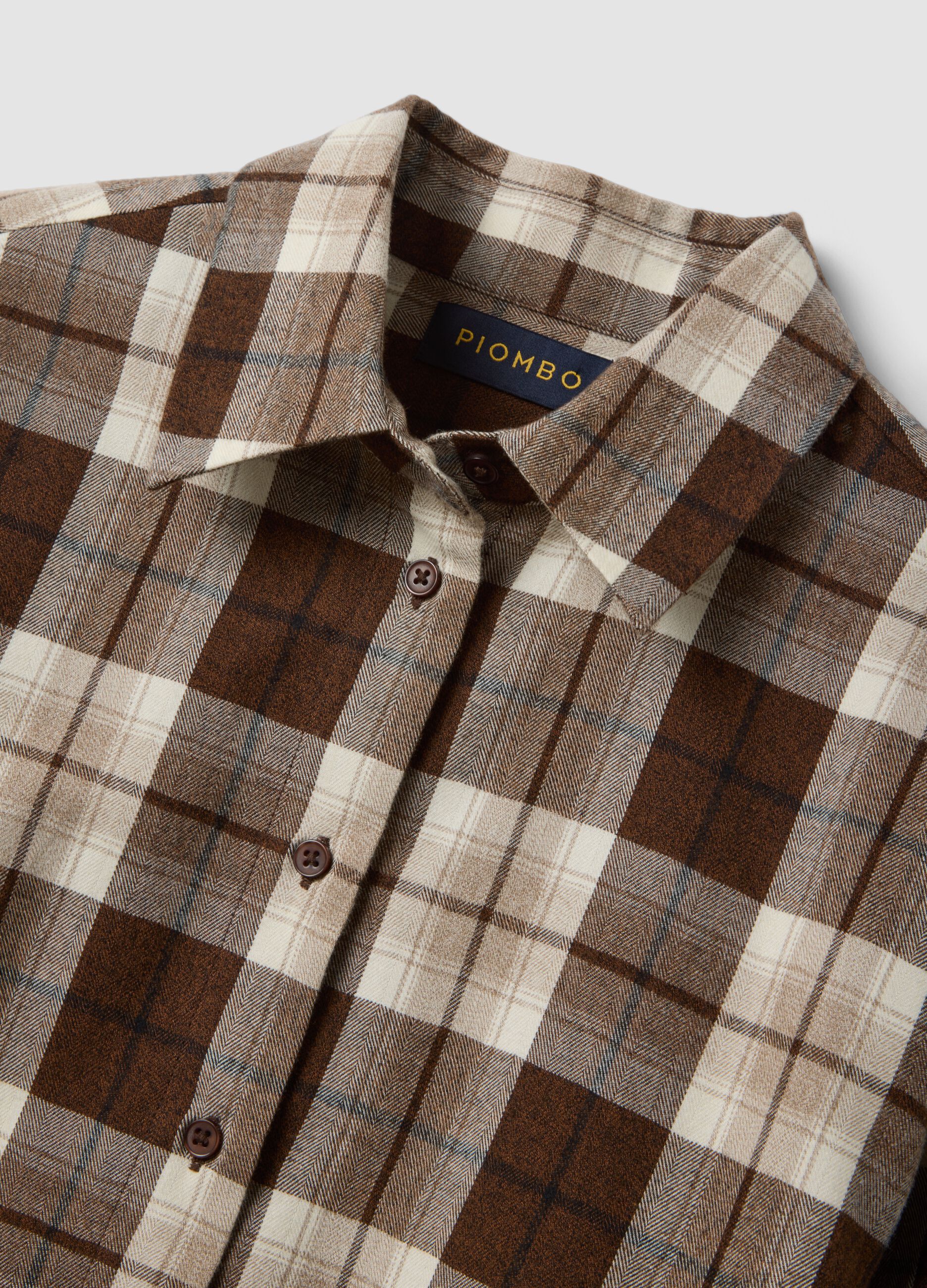 Camicia marrone a quadri in flanella di puro cotone regular fit