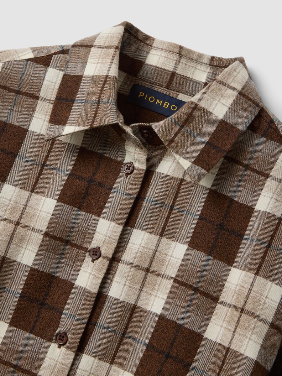 Camicia marrone a quadri in flanella di puro cotone regular fit_5