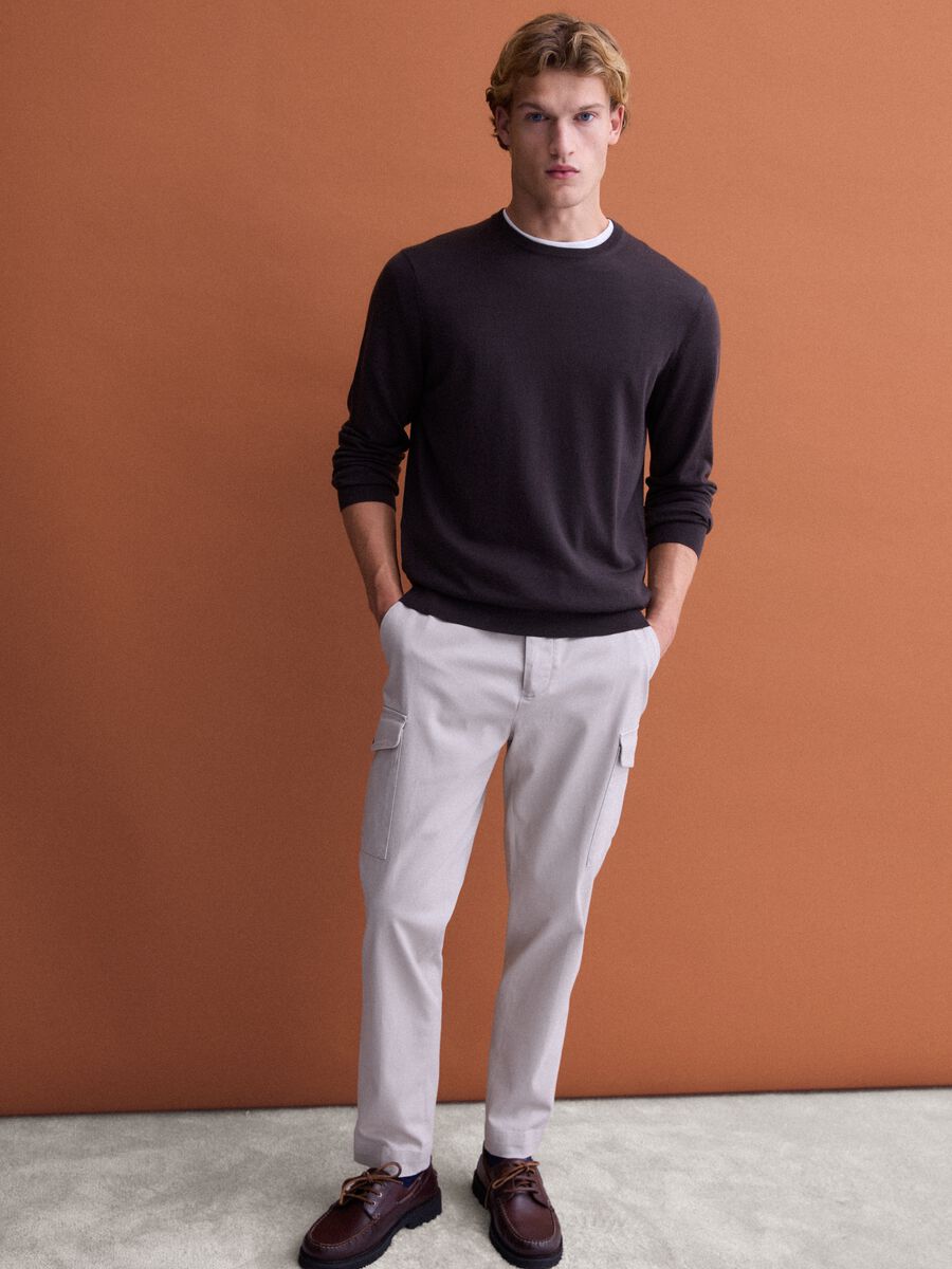 Brown pure merino wool crew-neck jumper, regular fit_2