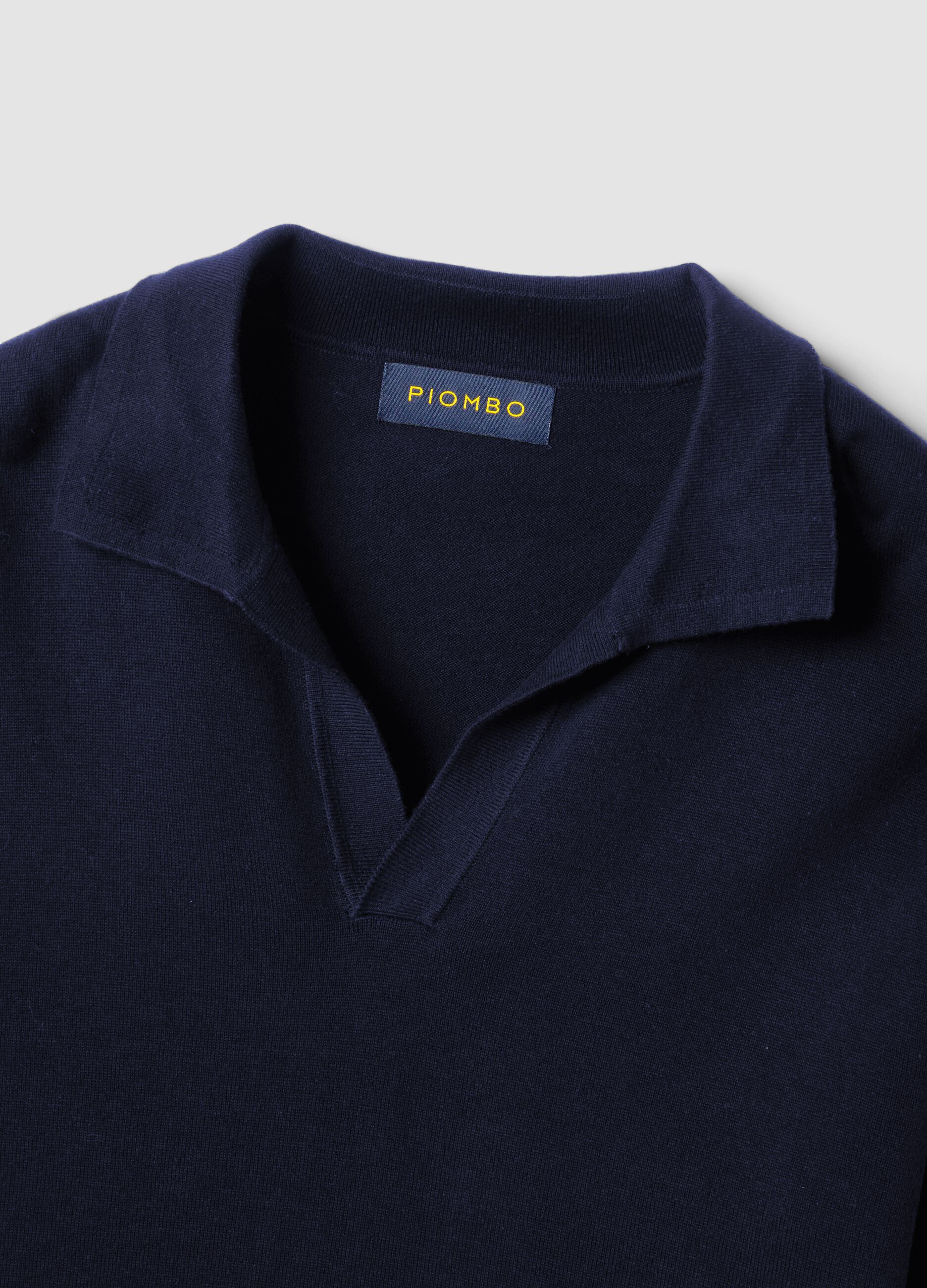 Blue long-sleeve pure cotton polo shirt