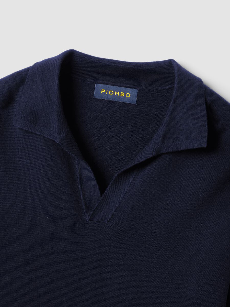 Blue long-sleeve pure cotton polo shirt_5