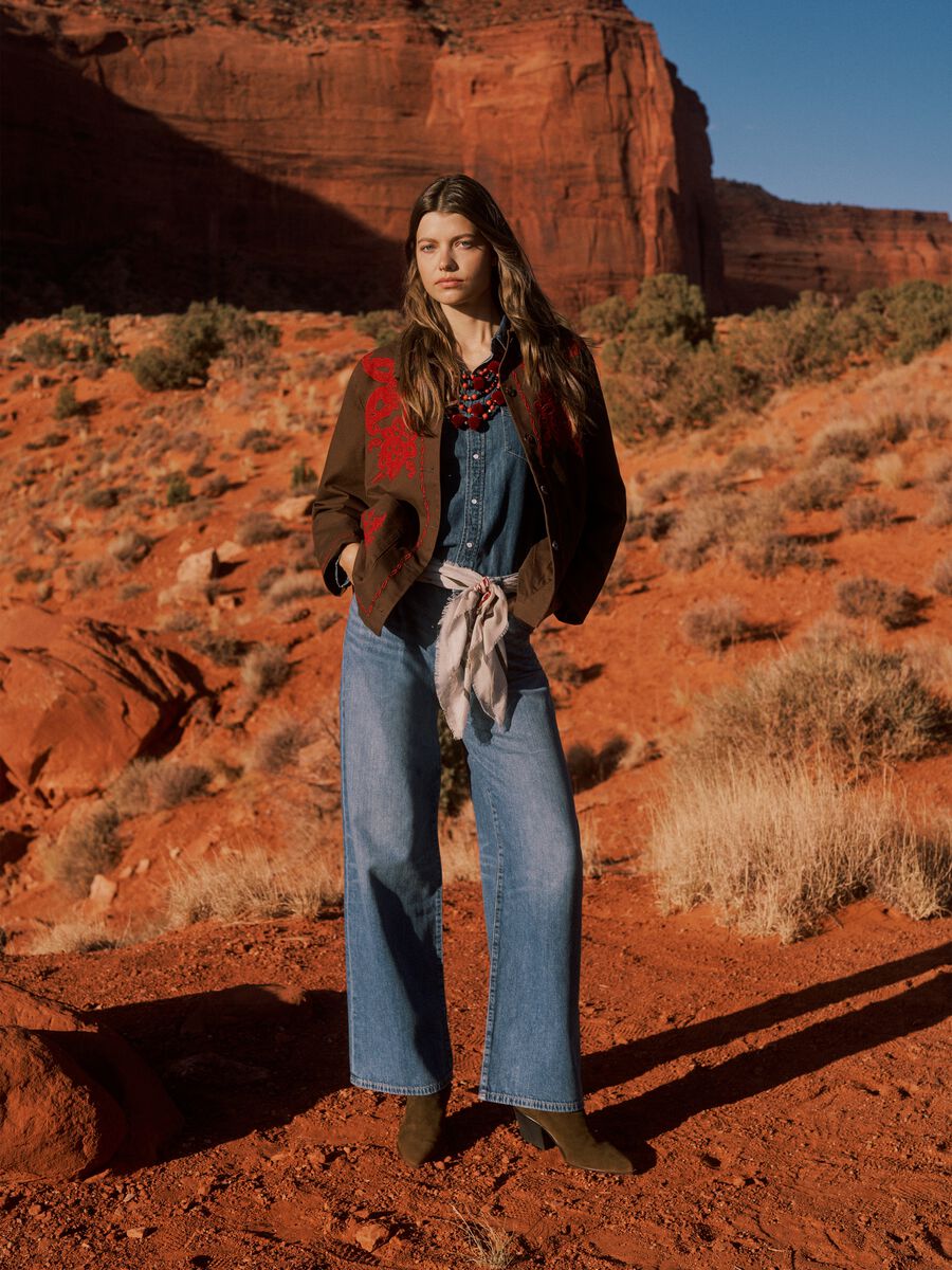 High-waisted wide-leg blue jeans in pure cotton_1