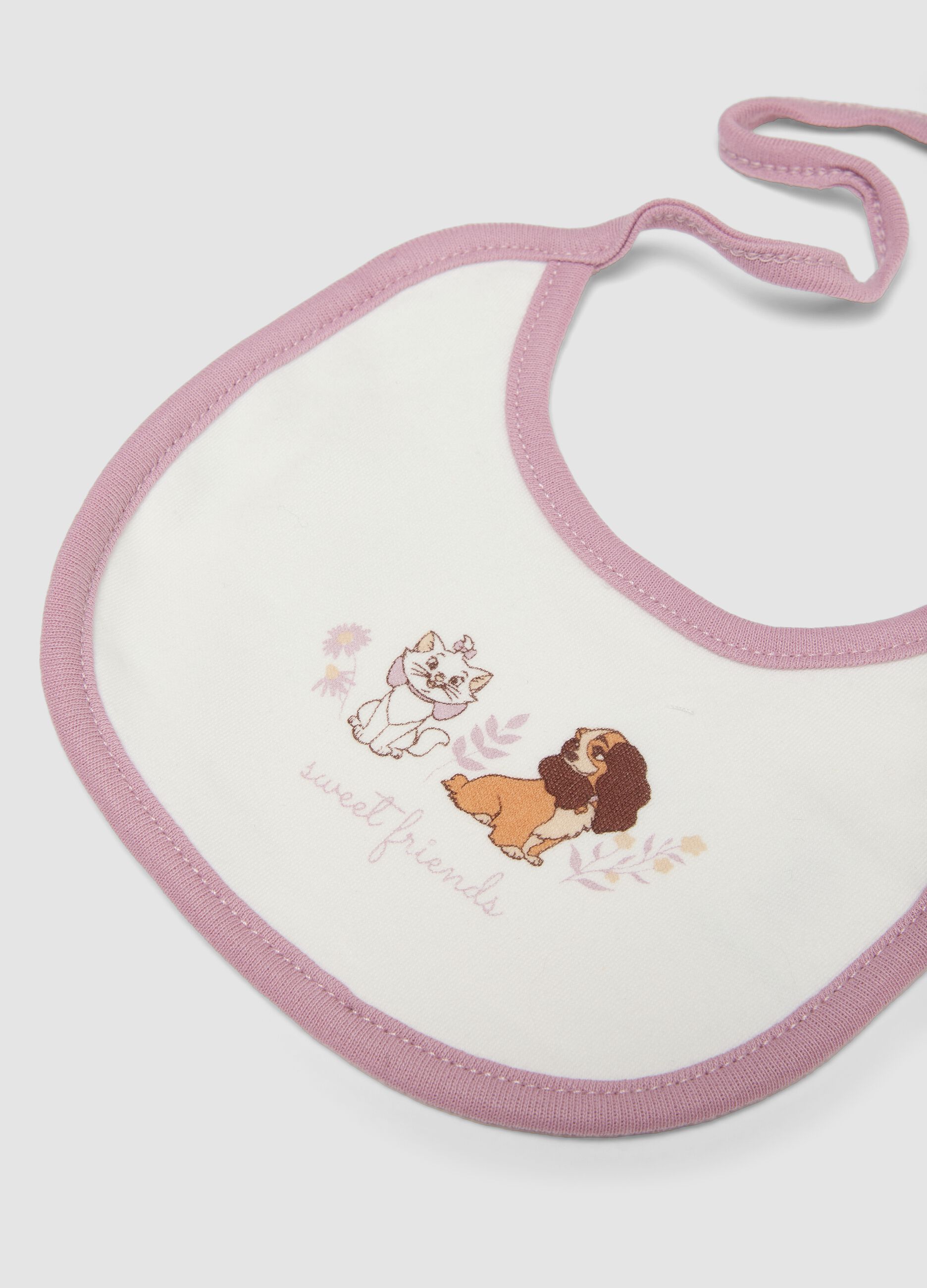 Bipack bavaglini rosa e viola in puro cotone organico con stampa Disney