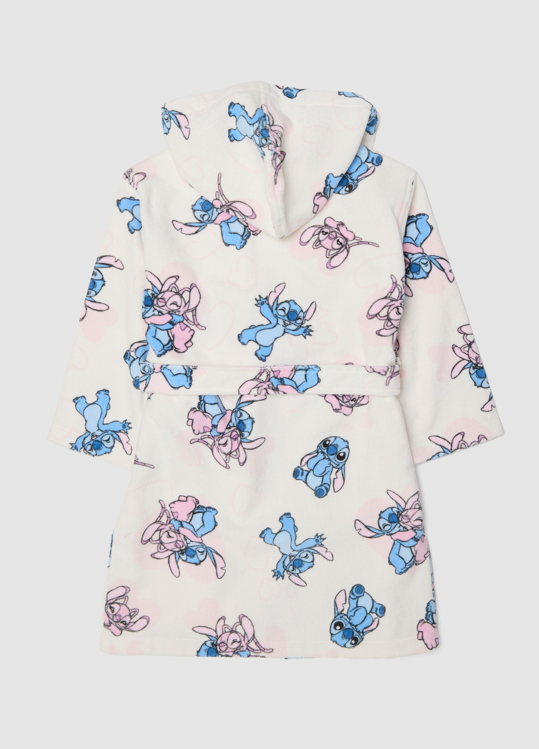 White 100% cotton girls&rsquo; bathrobe with Lilo & Stitch pattern