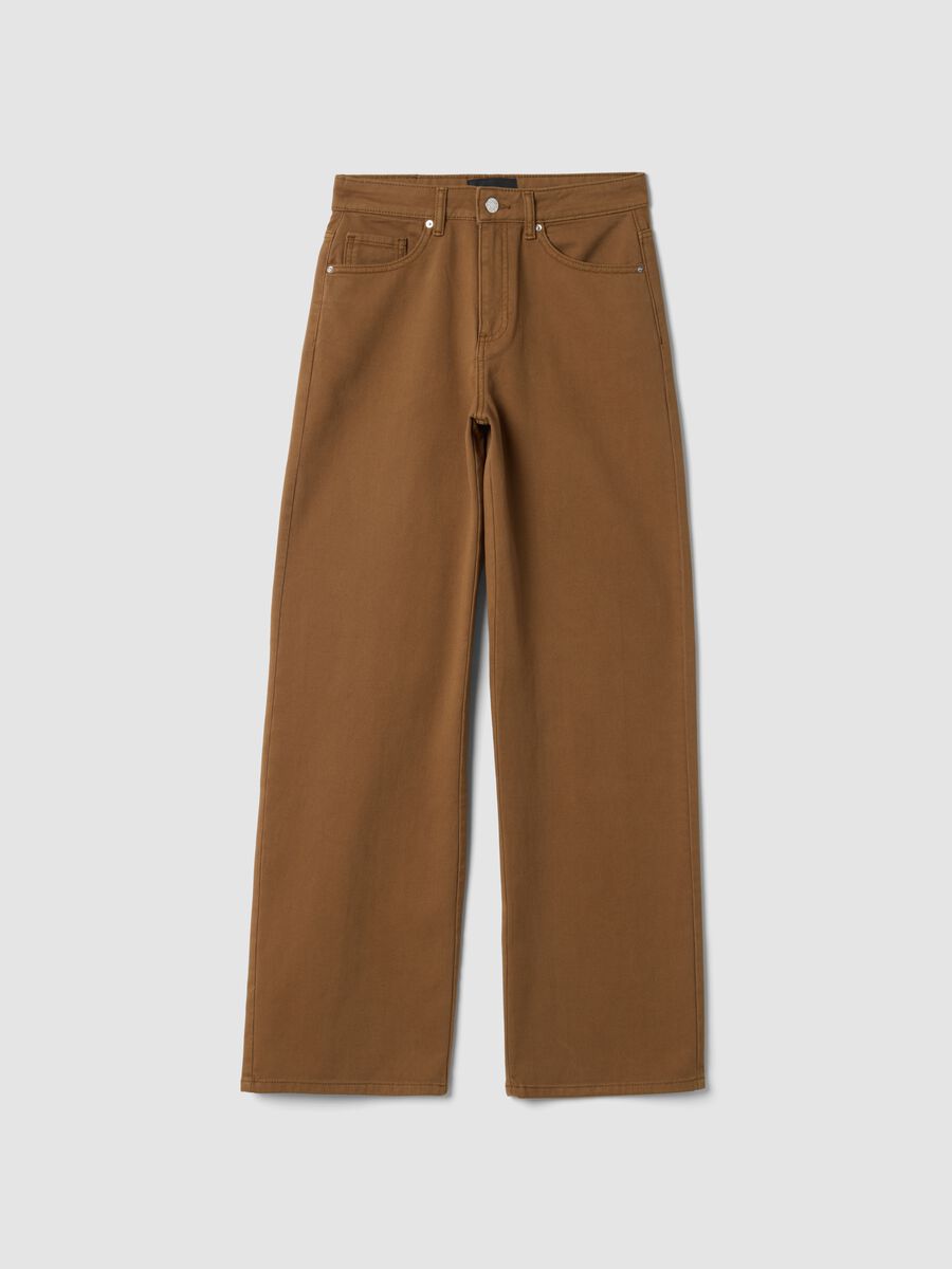 Brown wide-leg jeans in pure cotton_0