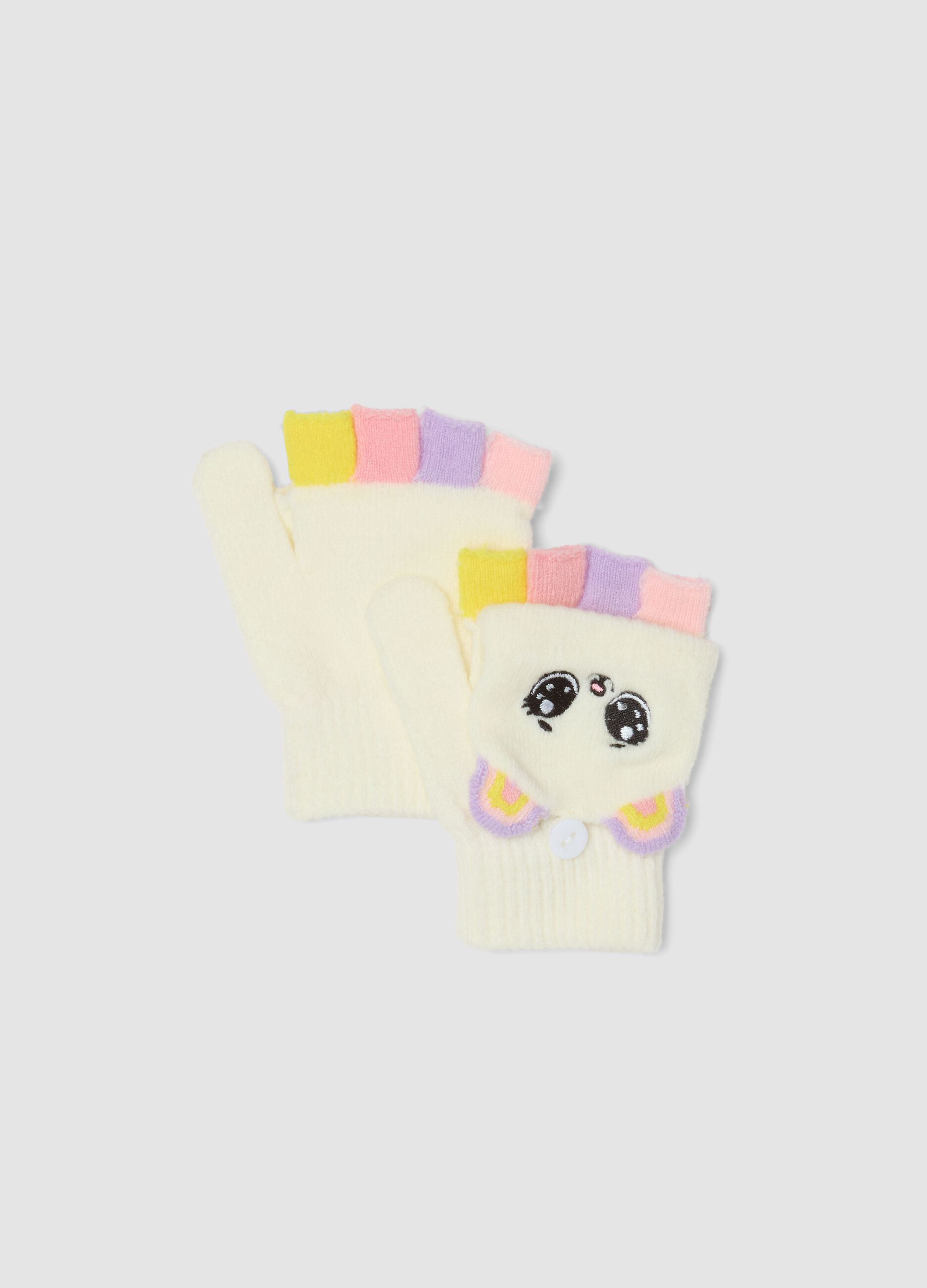 White stretch-fabric gloves with fold-over cuff
