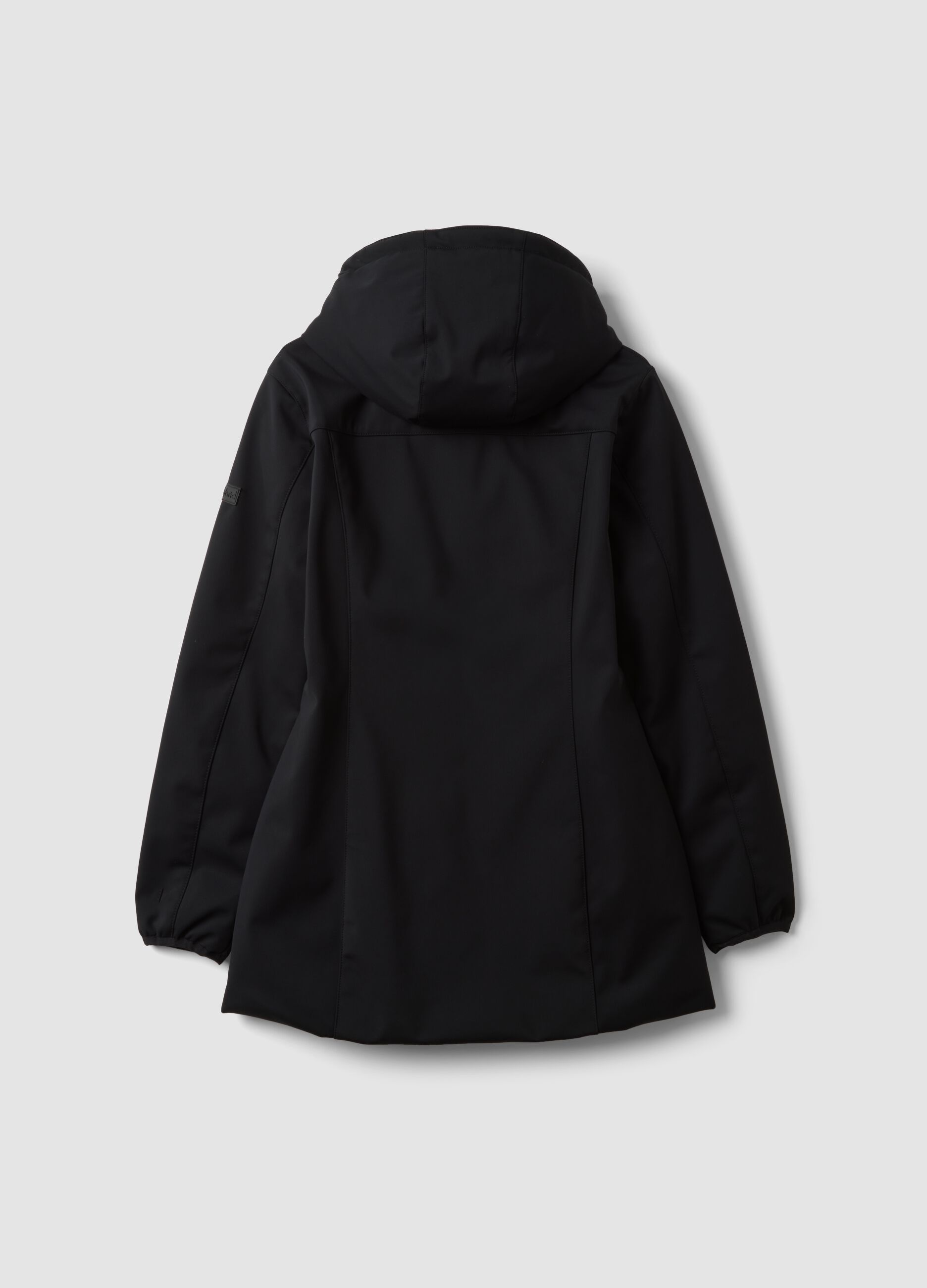 Black stretch-fabric parka with hood, regular fit